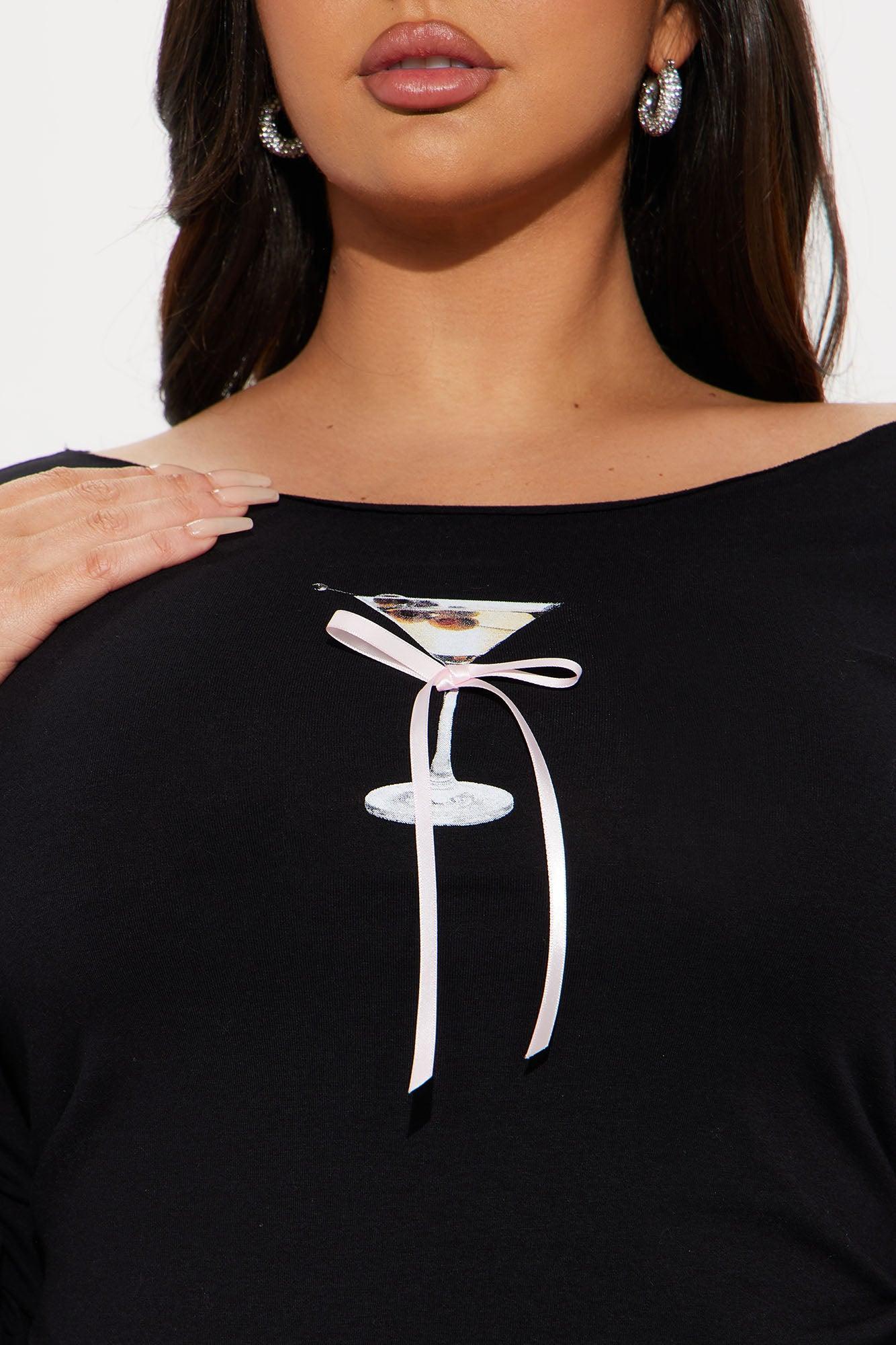 Make It A Martini Boat Neck Top - Black Product Image