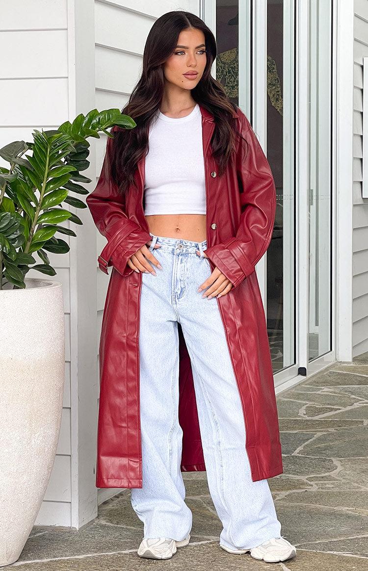 Finn Red PU Trench Coat Girls Product Image