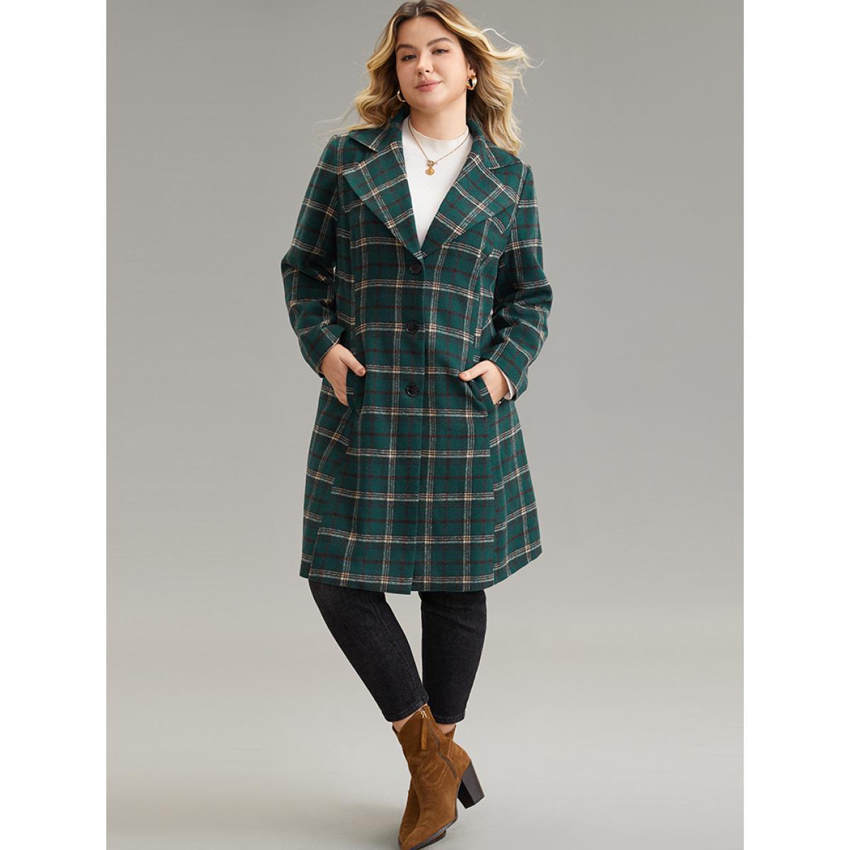 Plus Size Plaid Button Up Pocket Lapel Collar Coat Women Green Party Lined Ladies Dailywear Winter Coats BloomChic 22-24/3X Product Image