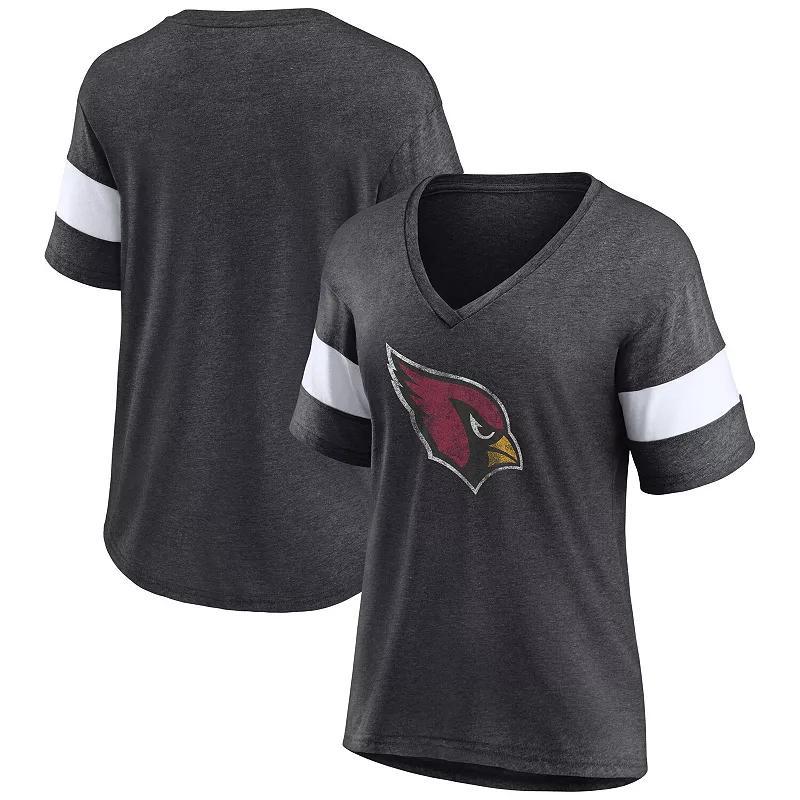 Women's Fanatics Heathered Charcoal/White Atlanta Falcons Distressed Team Tri-Blend V-Neck T-Shirt, Size: Small Product Image