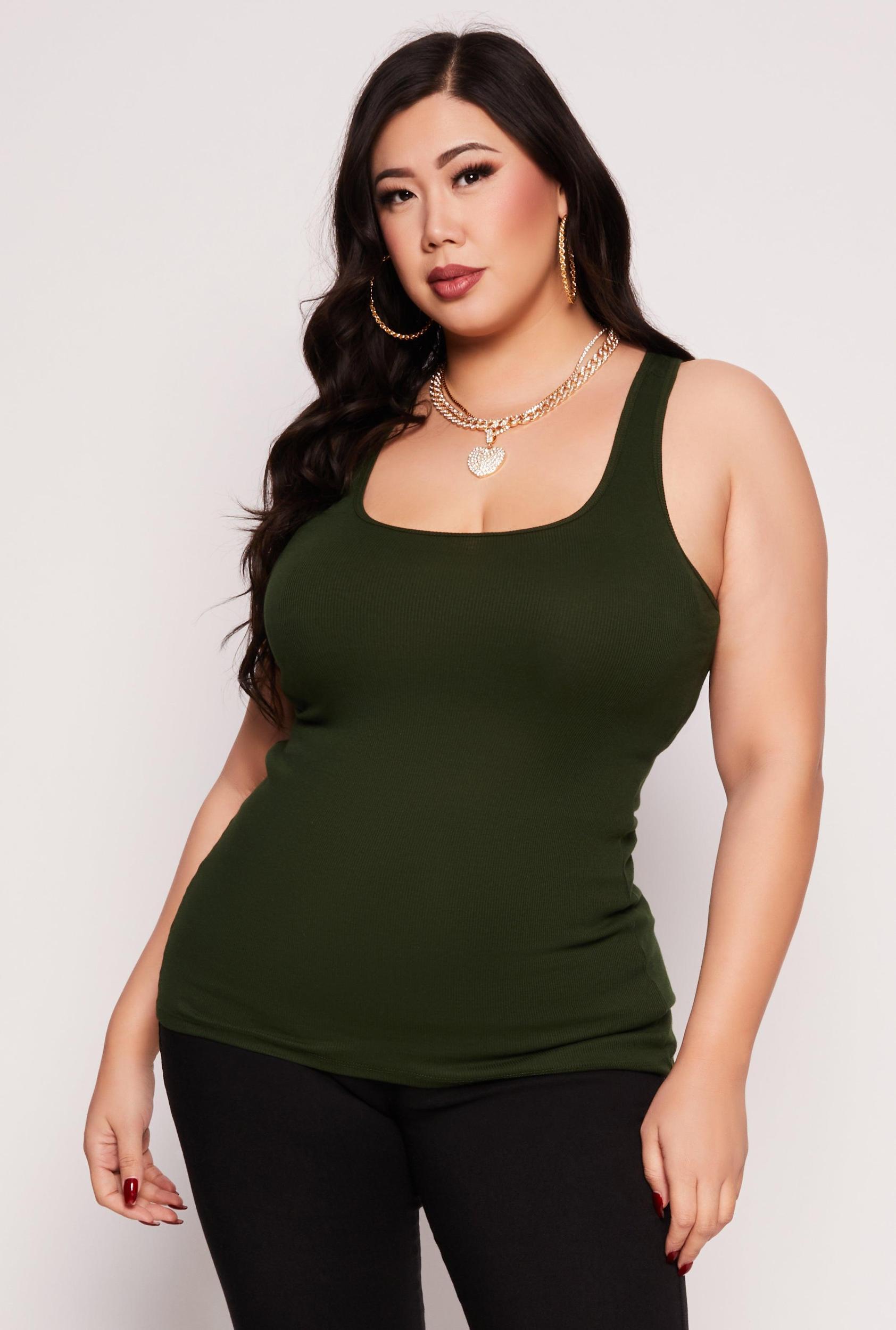 Womens Plus Size Ribbed Knit Racerback Tank Top Product Image