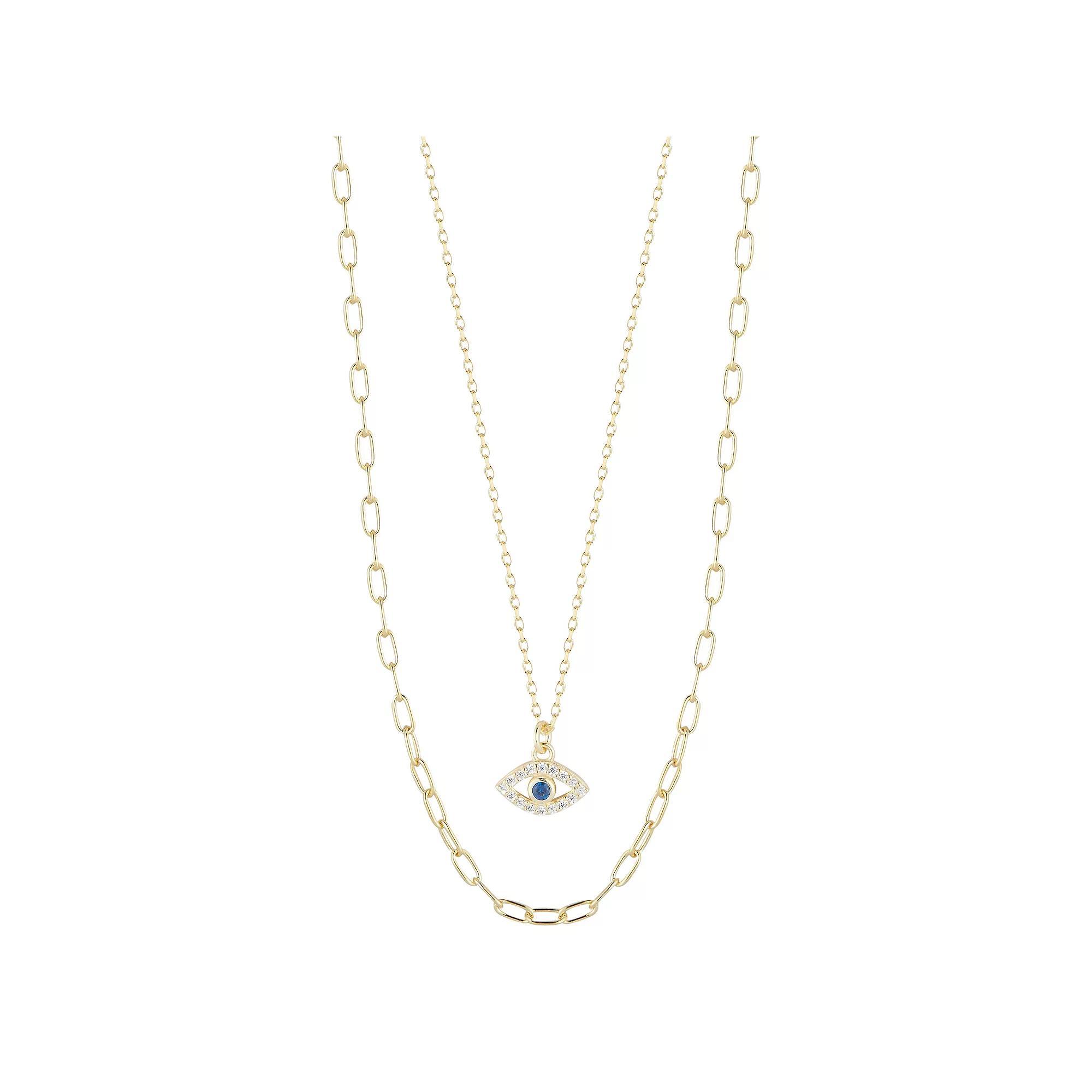 Sunkissed Sterling Layered Cubic Zirconia Evil Eye Necklace, Women's, Gold Tone Product Image