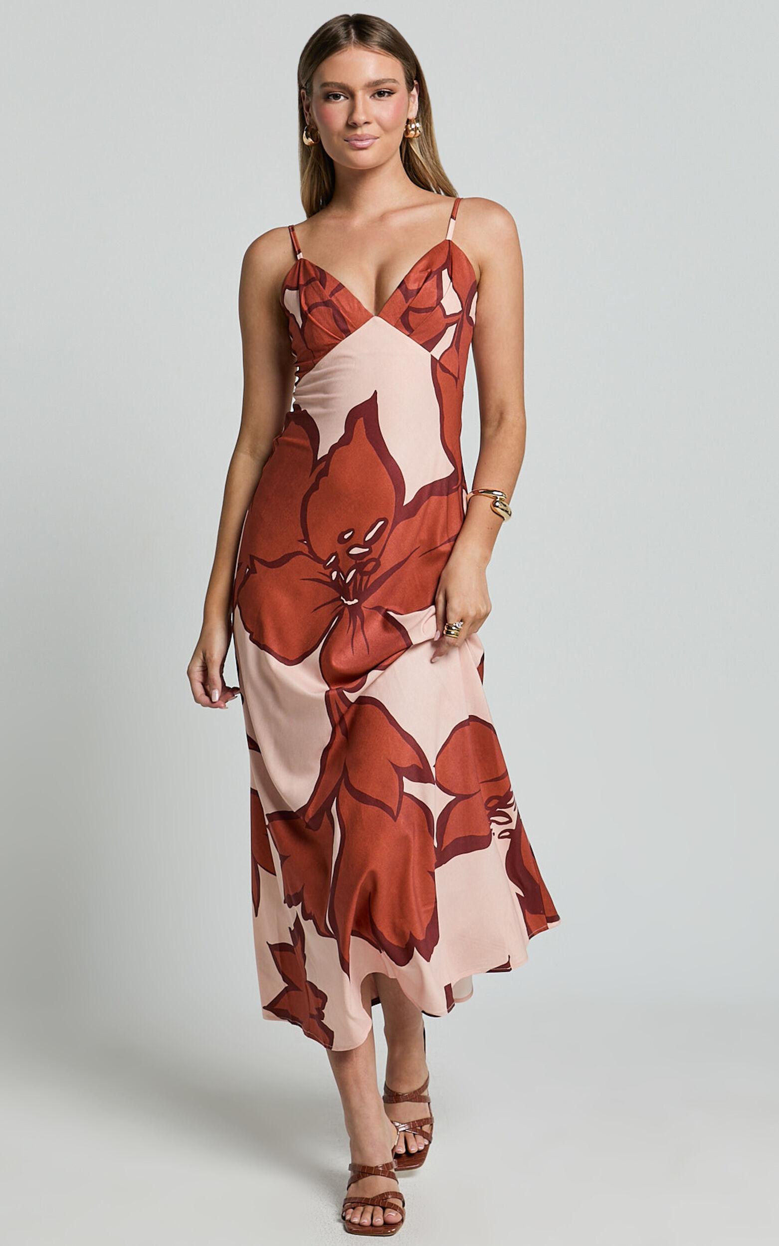 Brandi Midi Dress - Pleated Bodice Bias Slip Dress Dress in Hazel Garden Print Product Image