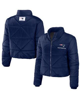 Women's WEAR by Erin Andrews  Navy New England Patriots Cropped Puffer Full-Zip Jacket, Size: Medium, Blue Product Image