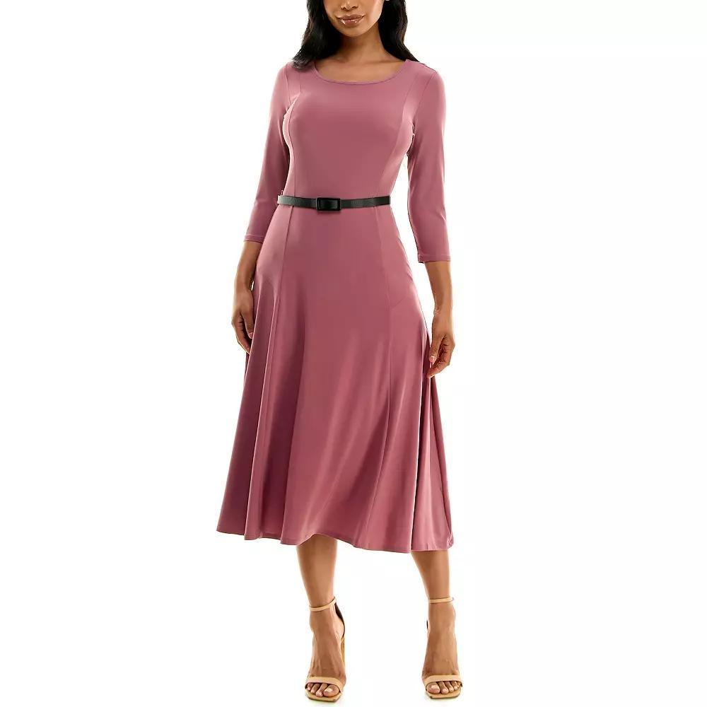 Women's Nina Leonard Sylvia Midi Dress With Belt Sash, Size: Small, Pink Mist Product Image