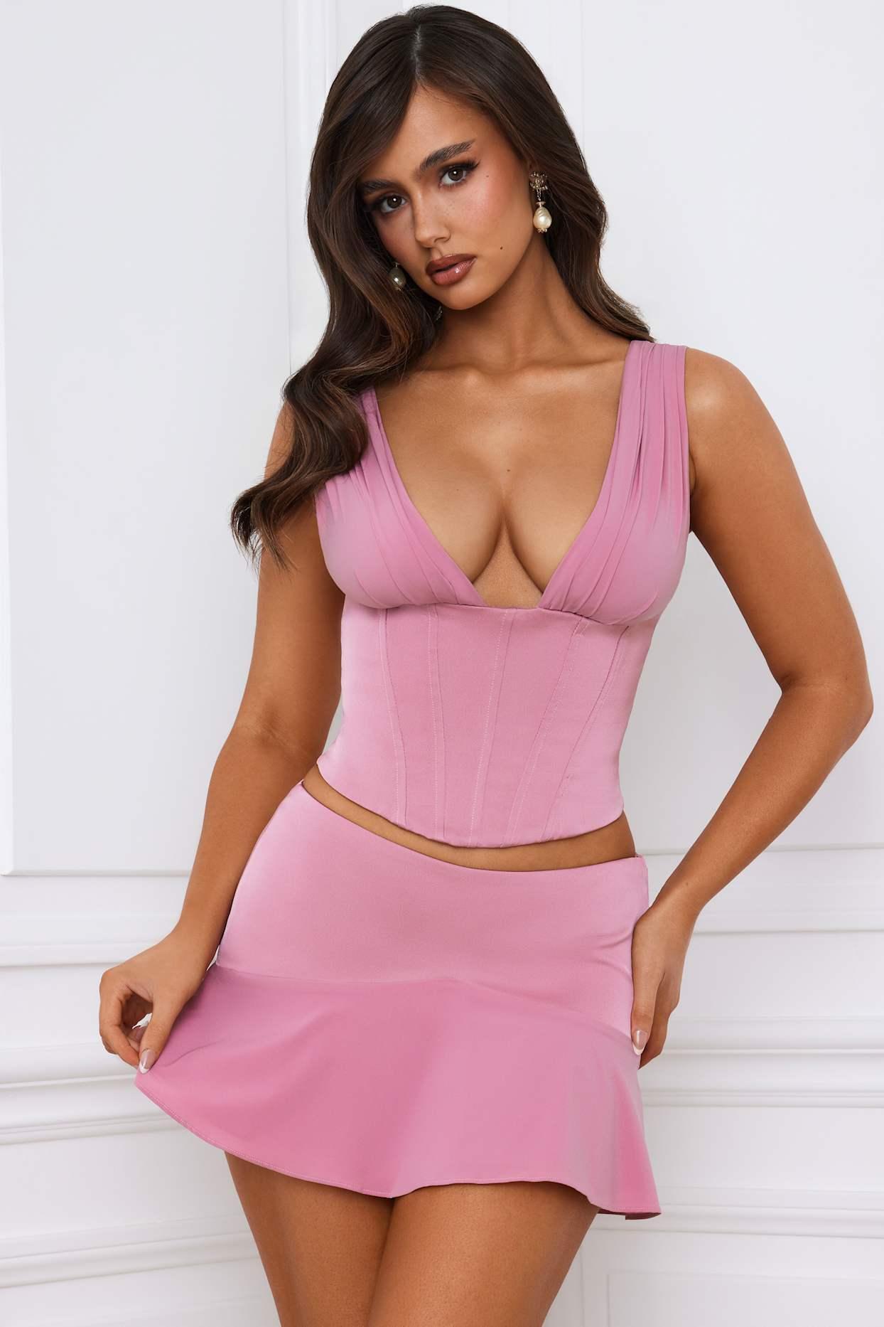 Mid-Rise Godet A-Line Mini Skirt in Mauve Product Image