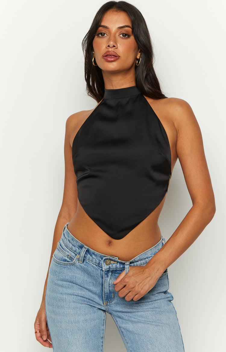 Laylee Black High Neck Satin Top Girls Product Image
