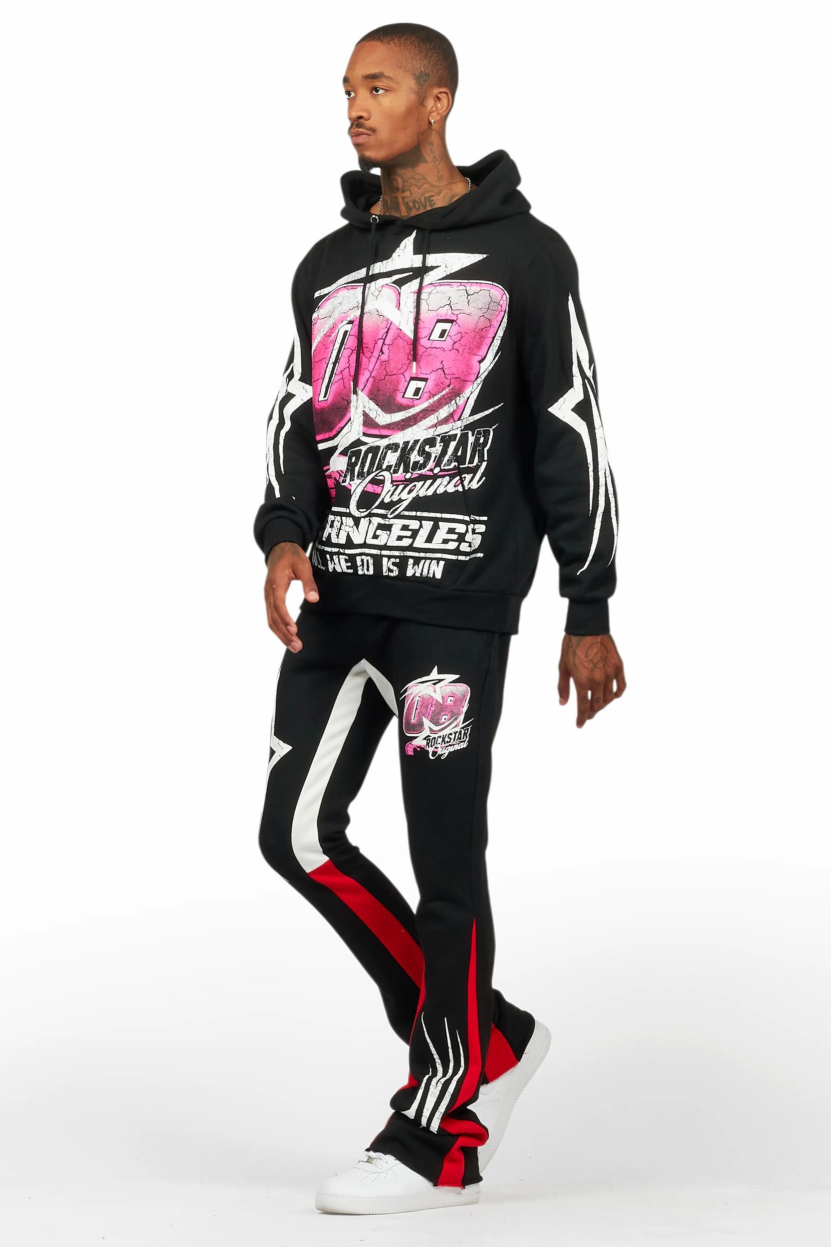 Kastell Black Hoodie/Stacked Flare Track Pant Set Male Product Image
