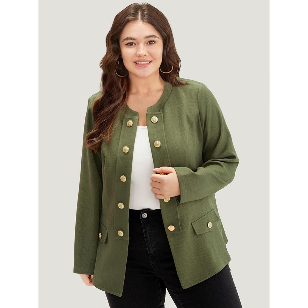 Plus Size Plain Double Breasted Pocket Coat Women ArmyGreen Casual Plain Ladies Dailywear Winter Coats BloomChic 18-20/2X Product Image