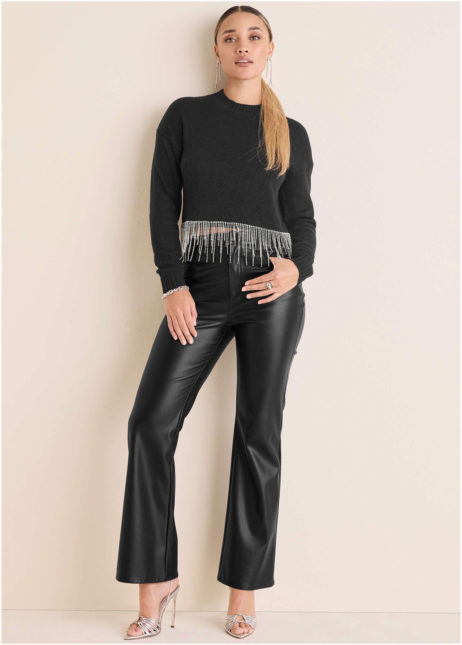 Rhinestone Trim Sweater  - Black Product Image