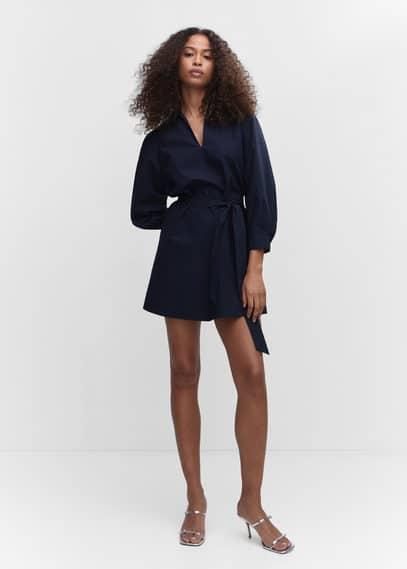 Mango cinched tie waist shirt dress Product Image