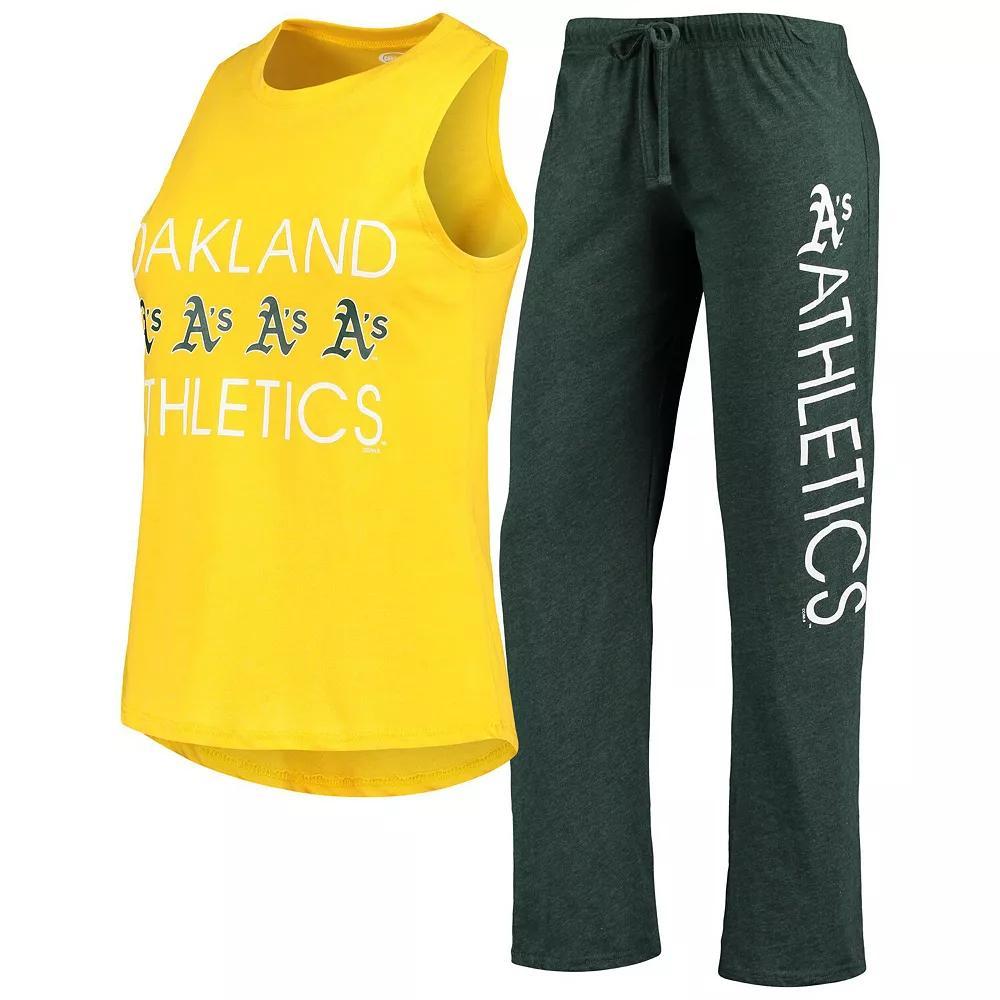 Women's Concepts Sport Green/Gold Oakland Athletics Meter Muscle Tank Top & Pants Sleep Set, Size: Small Product Image