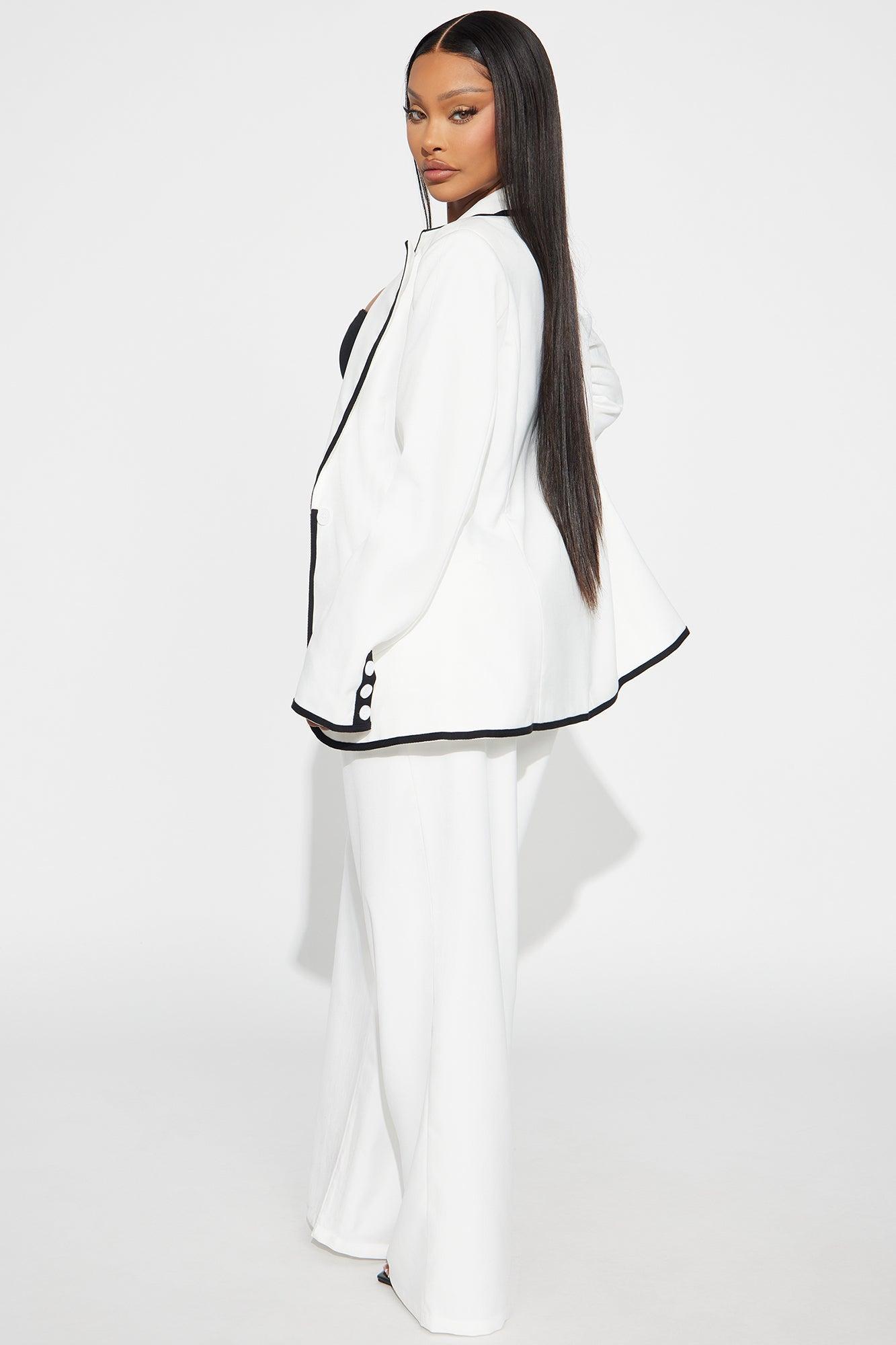 French Affair Blazer Pant Set - White/Black Product Image