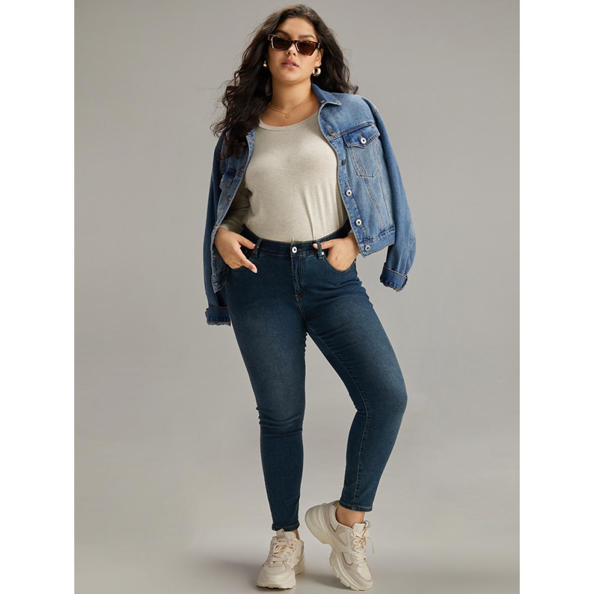 Plus Size Cotton Heather Long Sleeve T-shirt LightGray Women Casual Plain Plain Round Neck Dailywear T-shirts BloomChic 12/L Product Image
