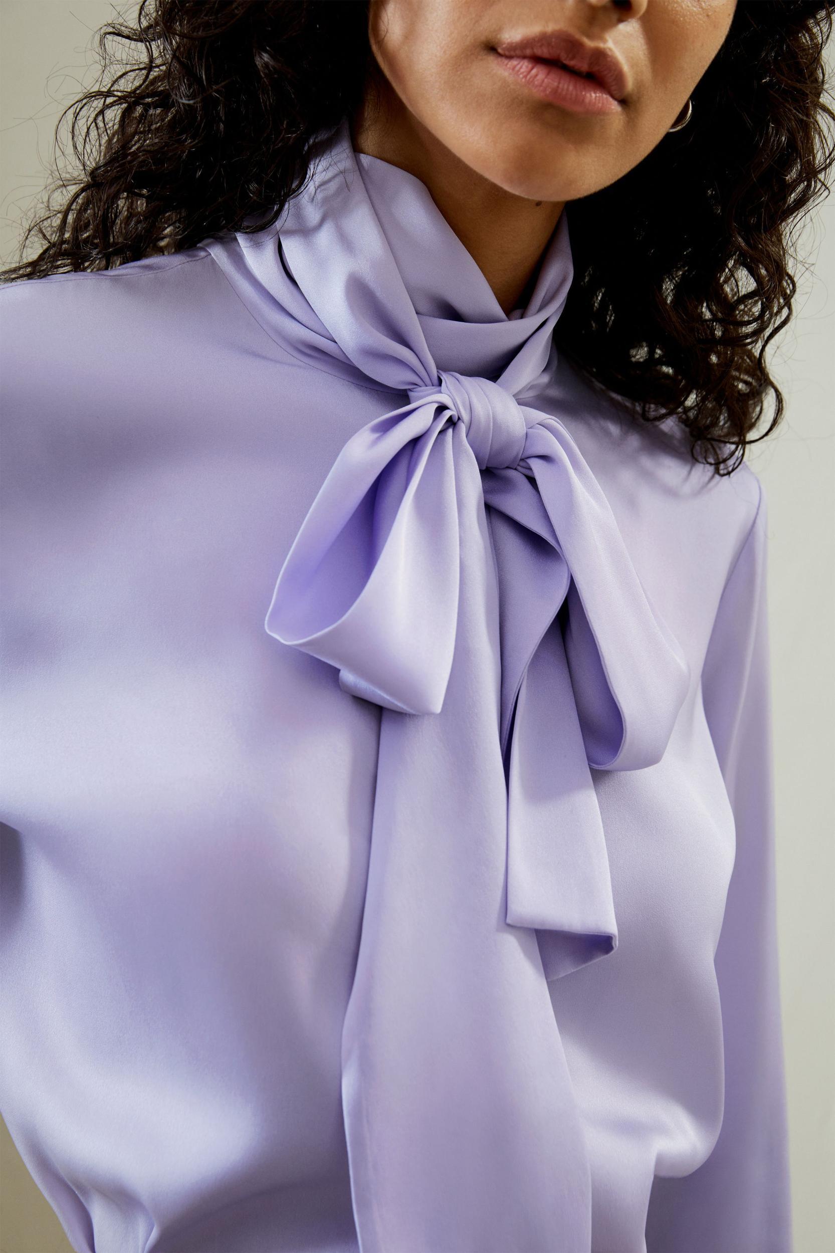 Silk Turtleneck Ribbon Blouse Product Image