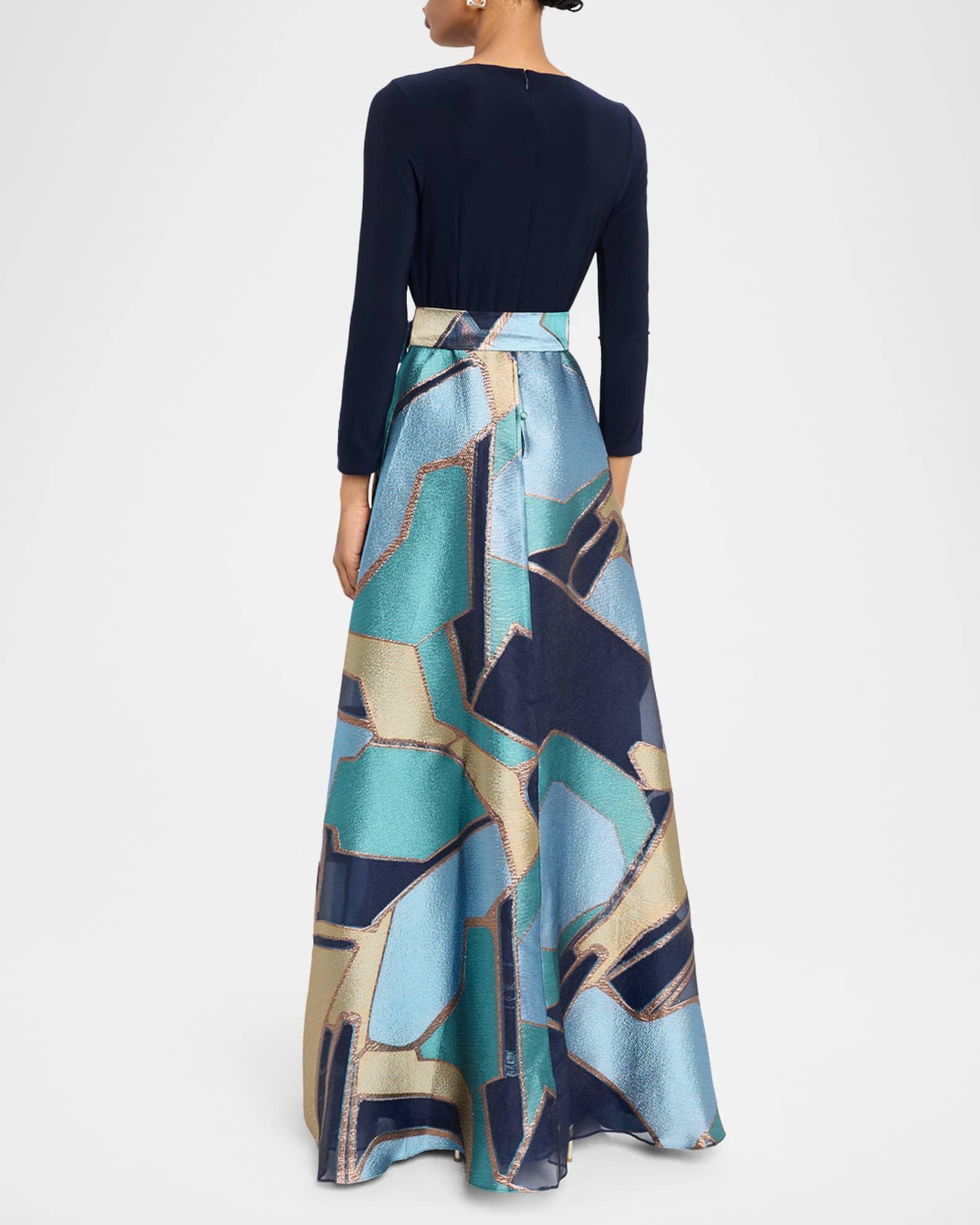 Mixed Media Jersey & Metallic Jacquard Gown Product Image