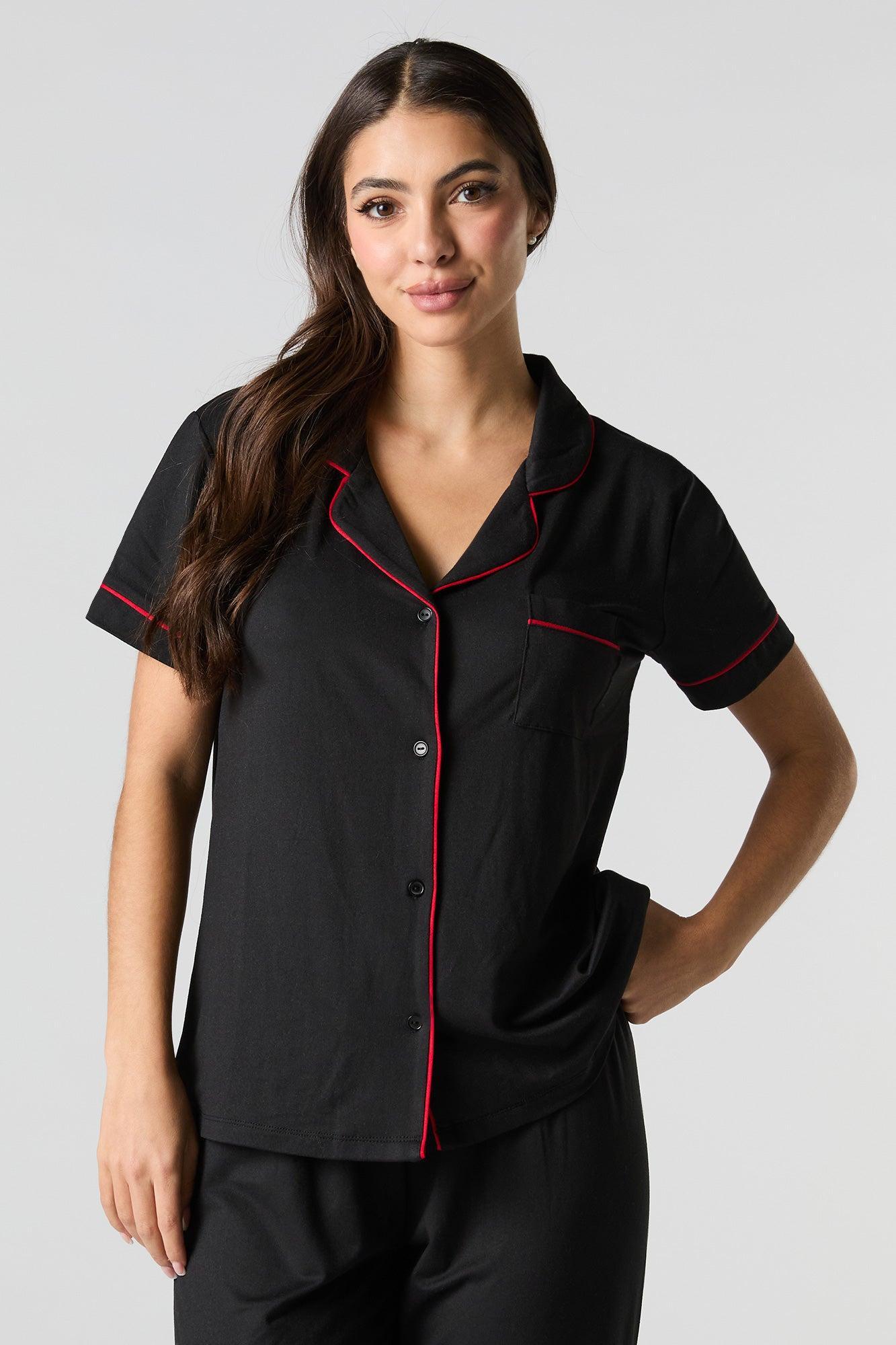 Collared Button-Up Top & Pant 2 Piece Pajama Set Female Product Image