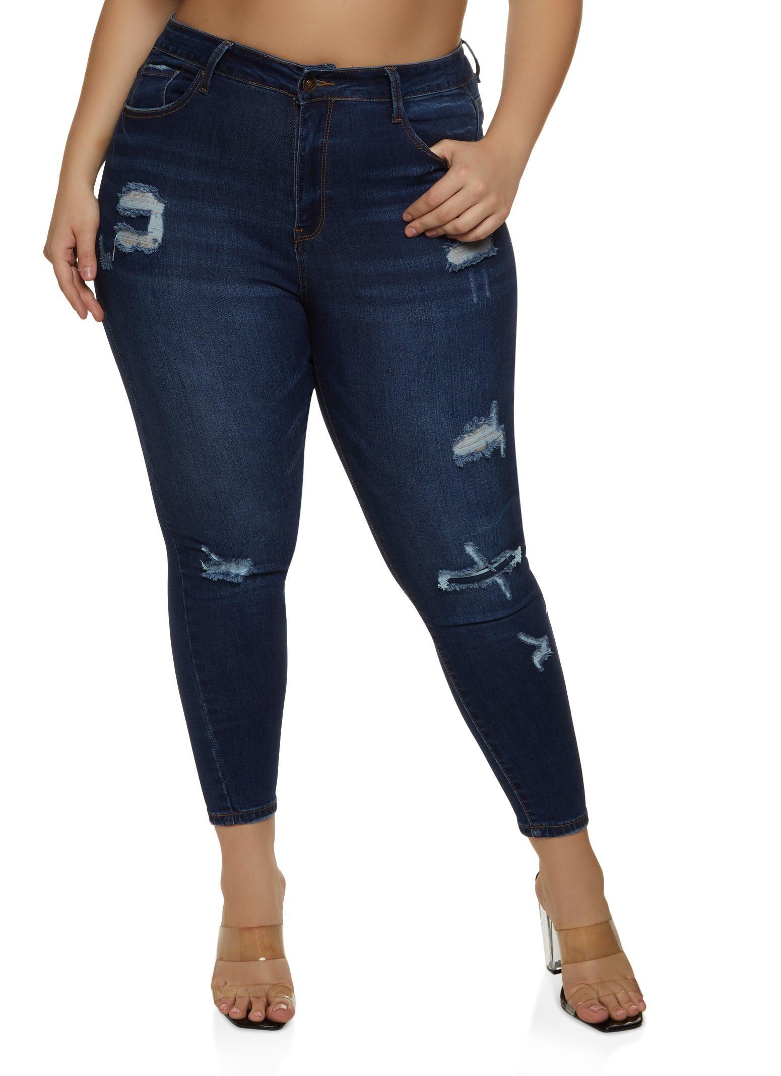 Womens Plus Size WAX Distressed Cropped Jeans Product Image