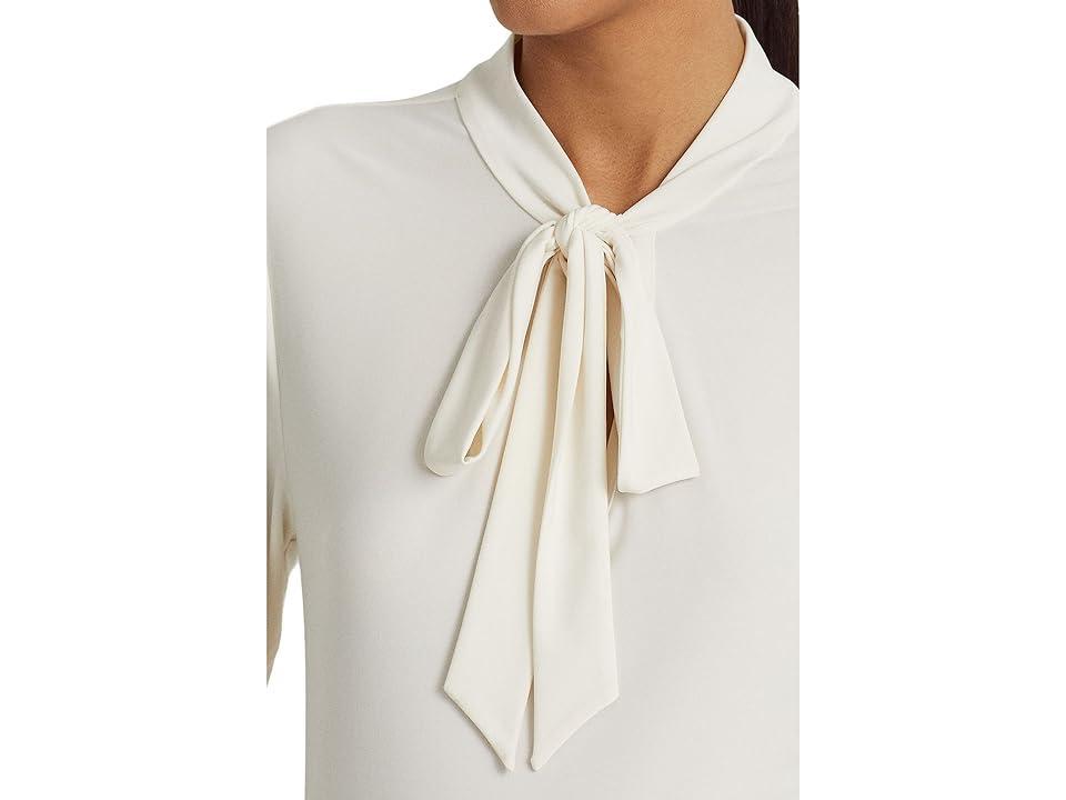 Lauren Ralph Lauren Tie Neck Stretch Jersey Top (Mascarpone Cream) Women's Clothing Product Image