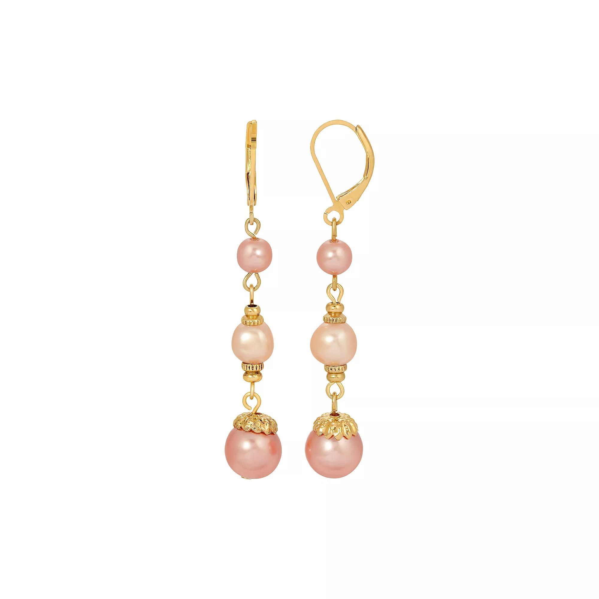 1928 Gold Tone Pink Drop Simulated Pearl Earrings, Womens Product Image