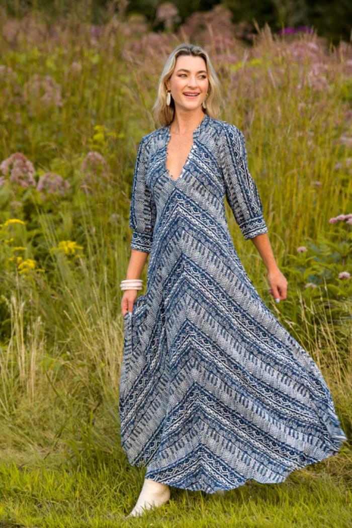 Daphne Dress - Indigo Aztec Product Image