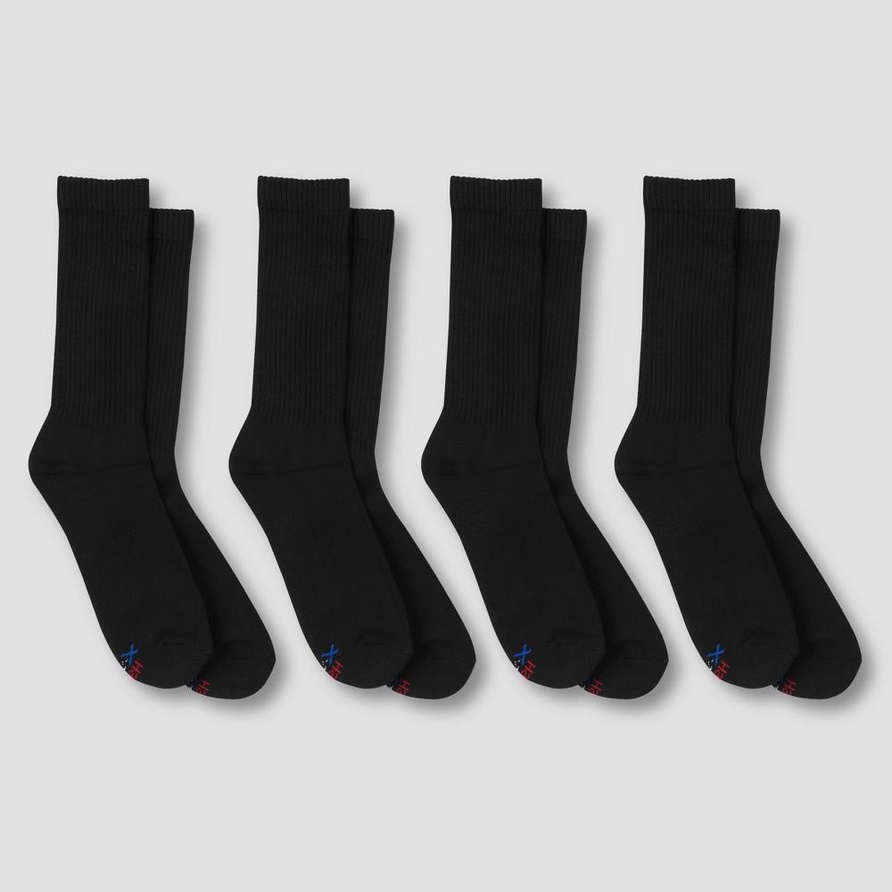 Hanes Premium Mens 4pk Cushion Casual Socks - Black 6-12: Crew, Midweight, Cushioned Sole, Reinforced Heel & Toe Product Image