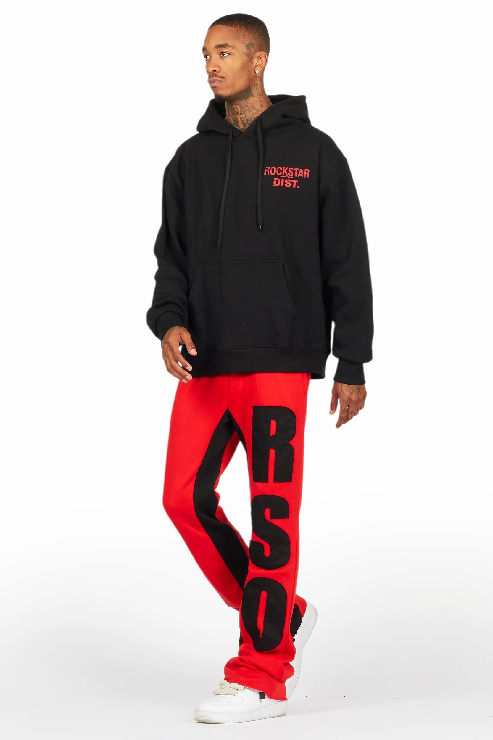 Devan Black/Red Hoodie/Baggy Stacked Flare Pant Set Male Product Image