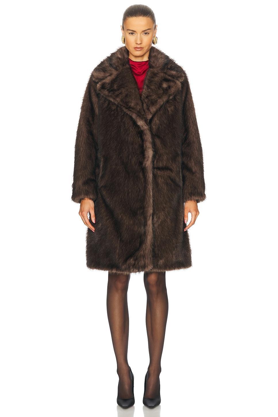 NOUR HAMMOUR Evita Faux Fur Coat In Brunette Product Image