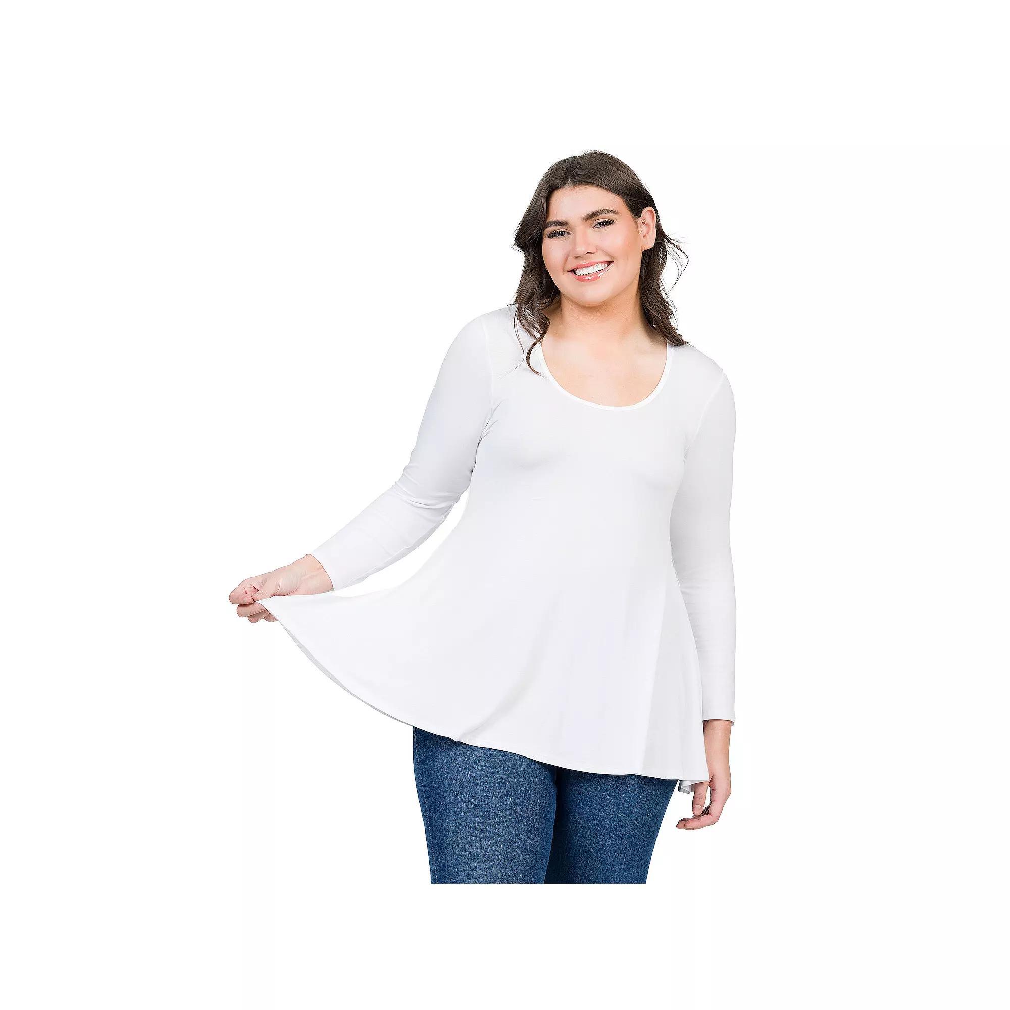 Plus Size 24Seven Comfort Apparel Poised Long Sleeve Swing Tunic Top, Womens Product Image