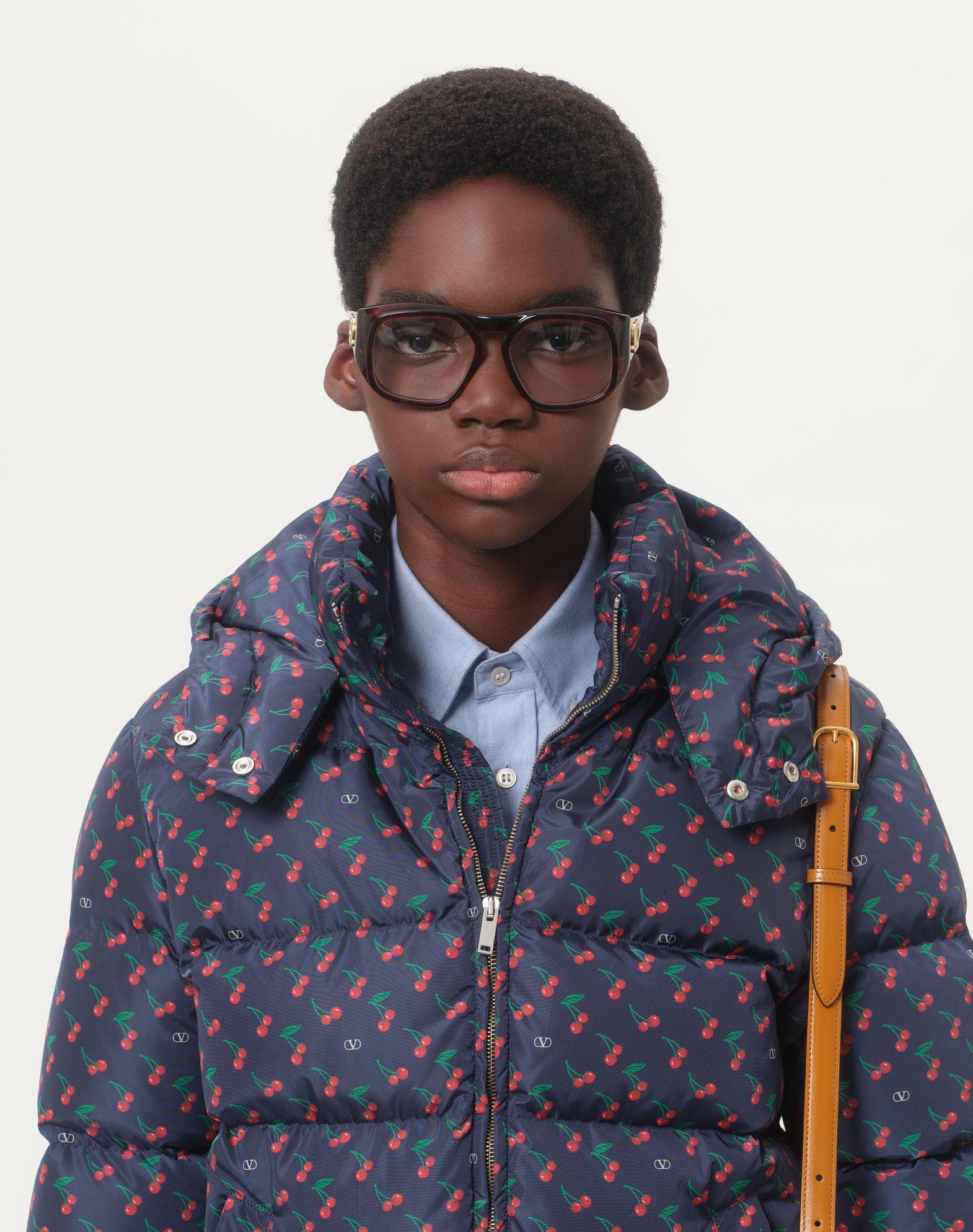 Nylon Hooded Down Jacket With Cherryfic Print Product Image