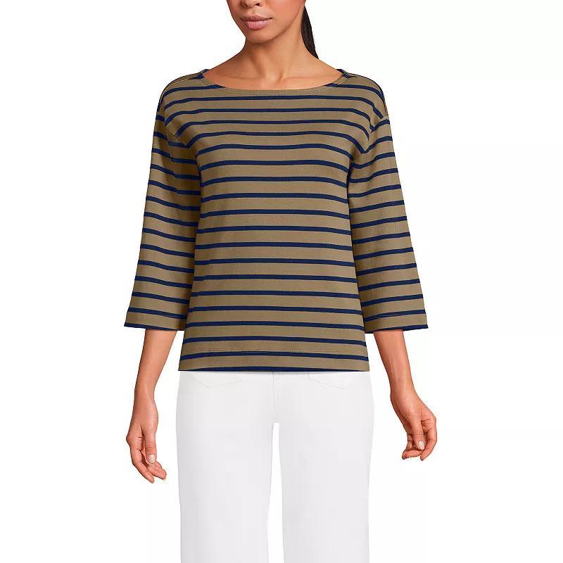 Women's Lands' End 3/4 Bell Sleeve Supima Cotton Tee, Size: Large, Blue Breton Stripe Product Image