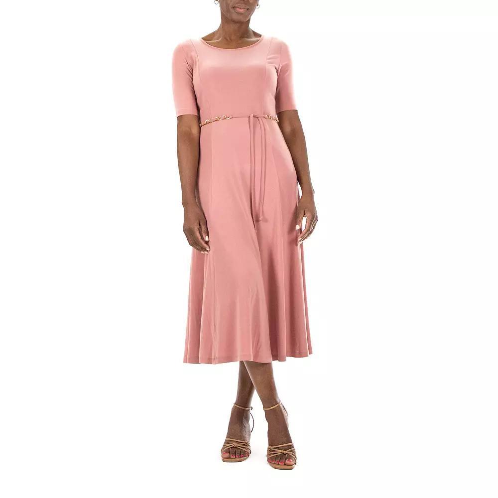 Women's Nina Leonard Sylvia Midi Dress with Chain Belt, Size: XL, Dusty Pink Product Image