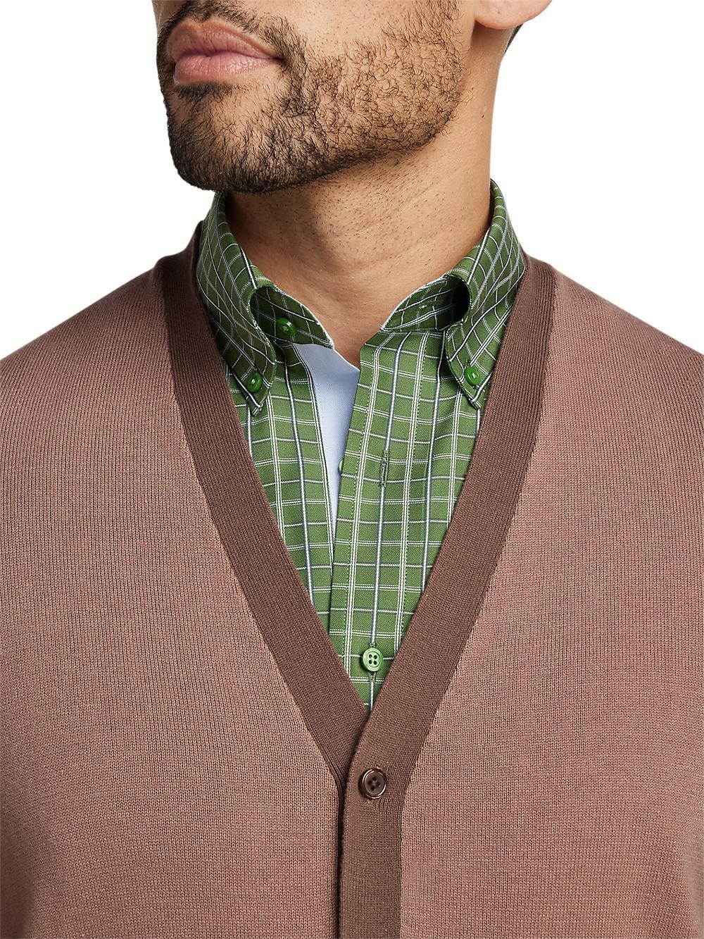 Cotton Button Front V-neck Cardigan - Brown Product Image