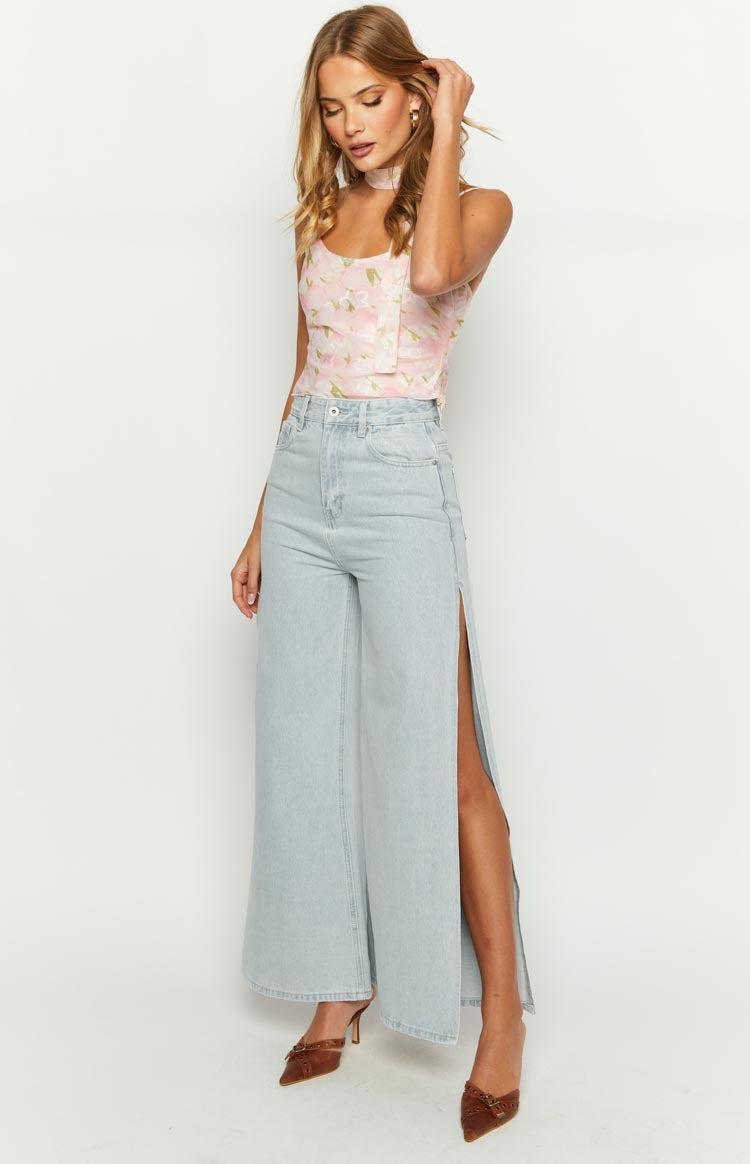 Marelle Light Denim Wide Leg Side Split Jeans Product Image