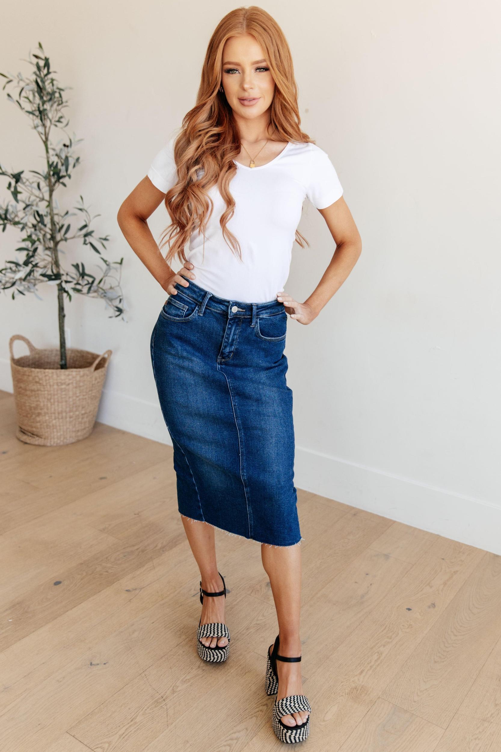 Marcy High Rise Denim Midi Skirt Product Image
