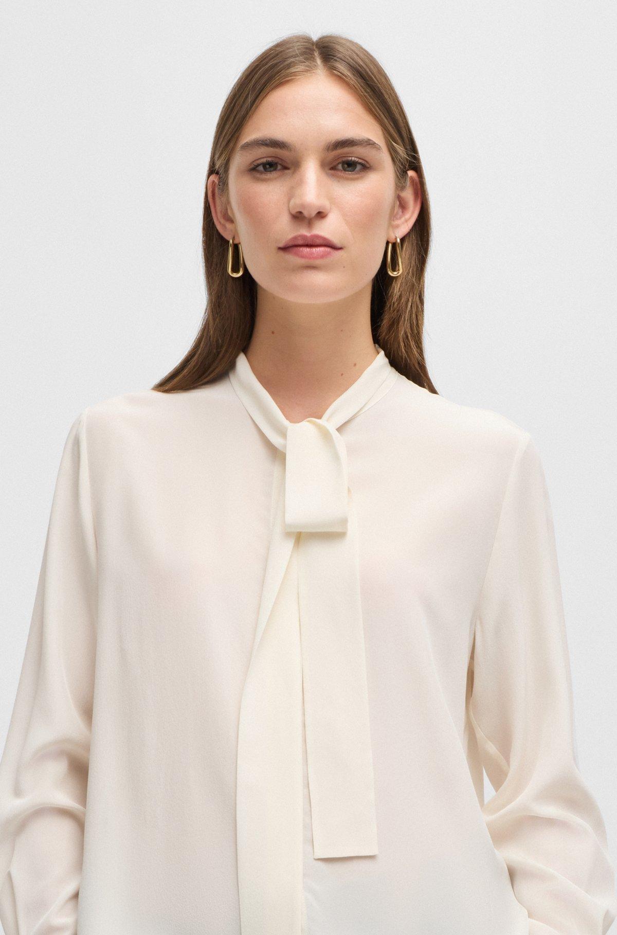 Regular-fit blouse in silk with bow-tie collar Product Image