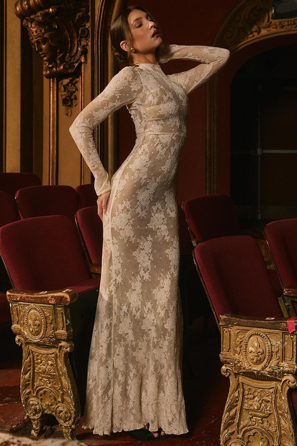 Isoline Peach Lace Maxi Dress Product Image