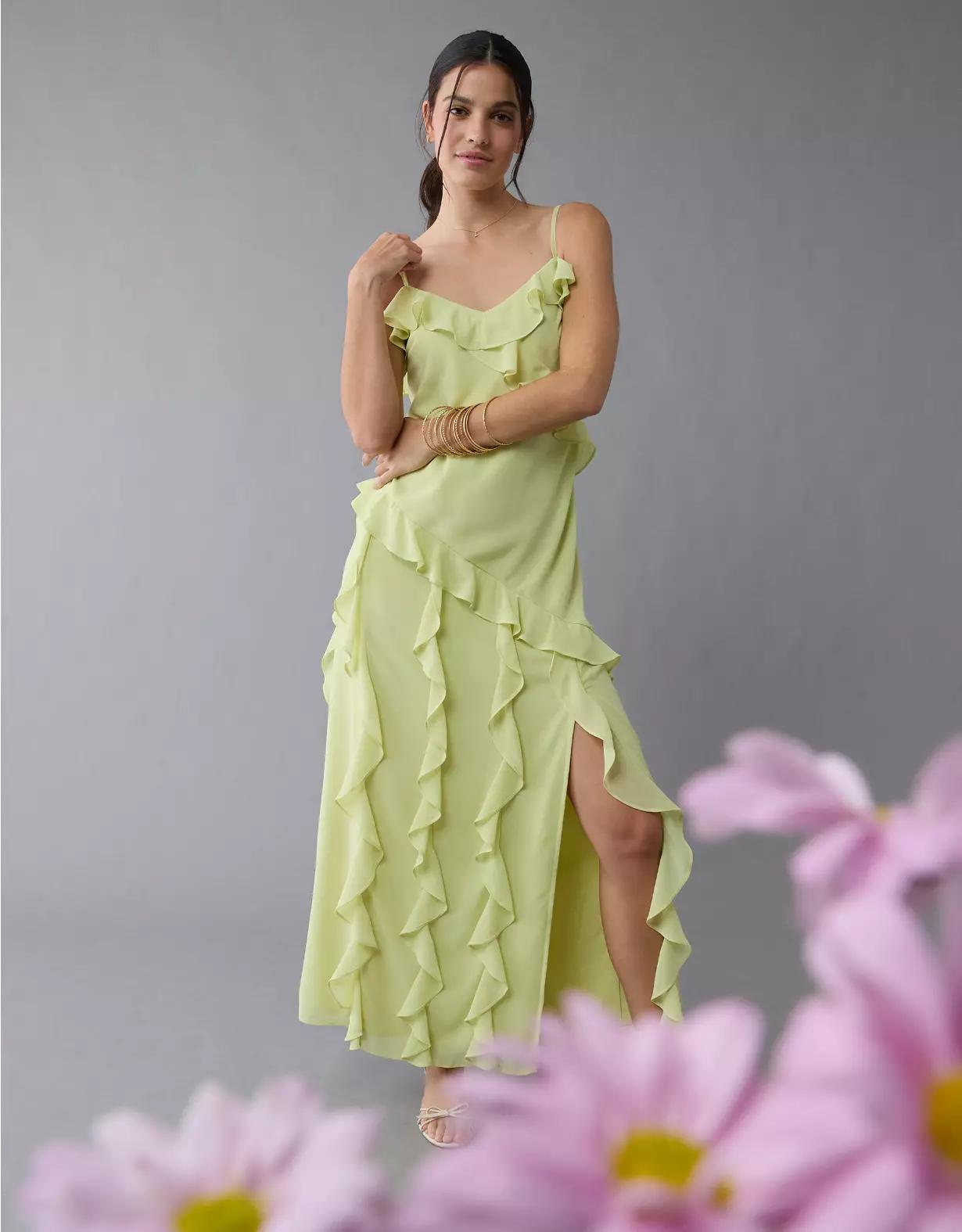 AE Ruffle Maxi Slip Dress Product Image