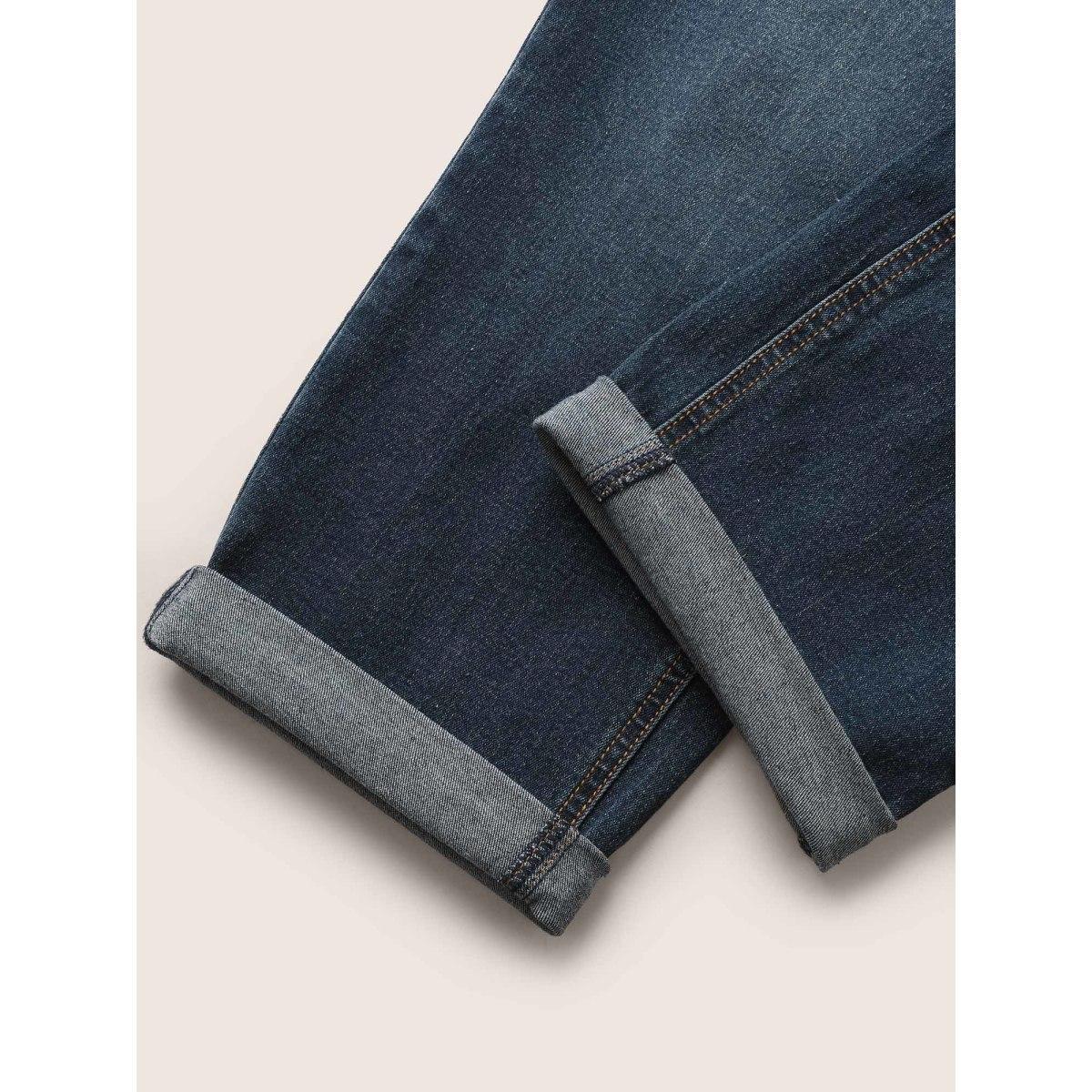 Plus Size Vintage Slanted Pocket Roll Hem Jeans Women DarkBlue Casual High stretch Slanted pocket Jeans BloomChic 10/M Product Image