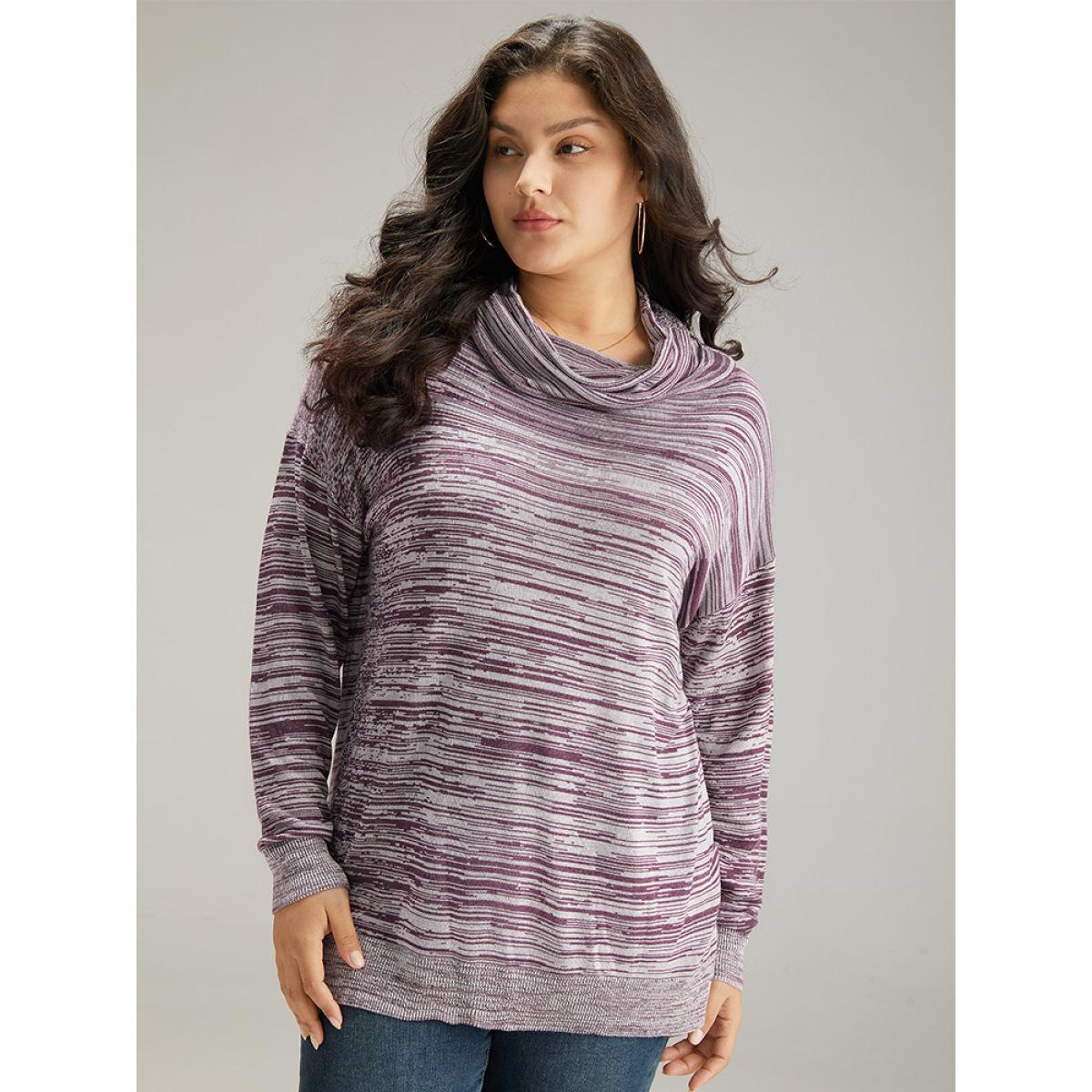 Plus Size Supersoft Essentials Heather Turtleneck Pullover Purple Women Casual Long Sleeve Turtleneck Dailywear Pullovers BloomChic 18-20/2X Product Image