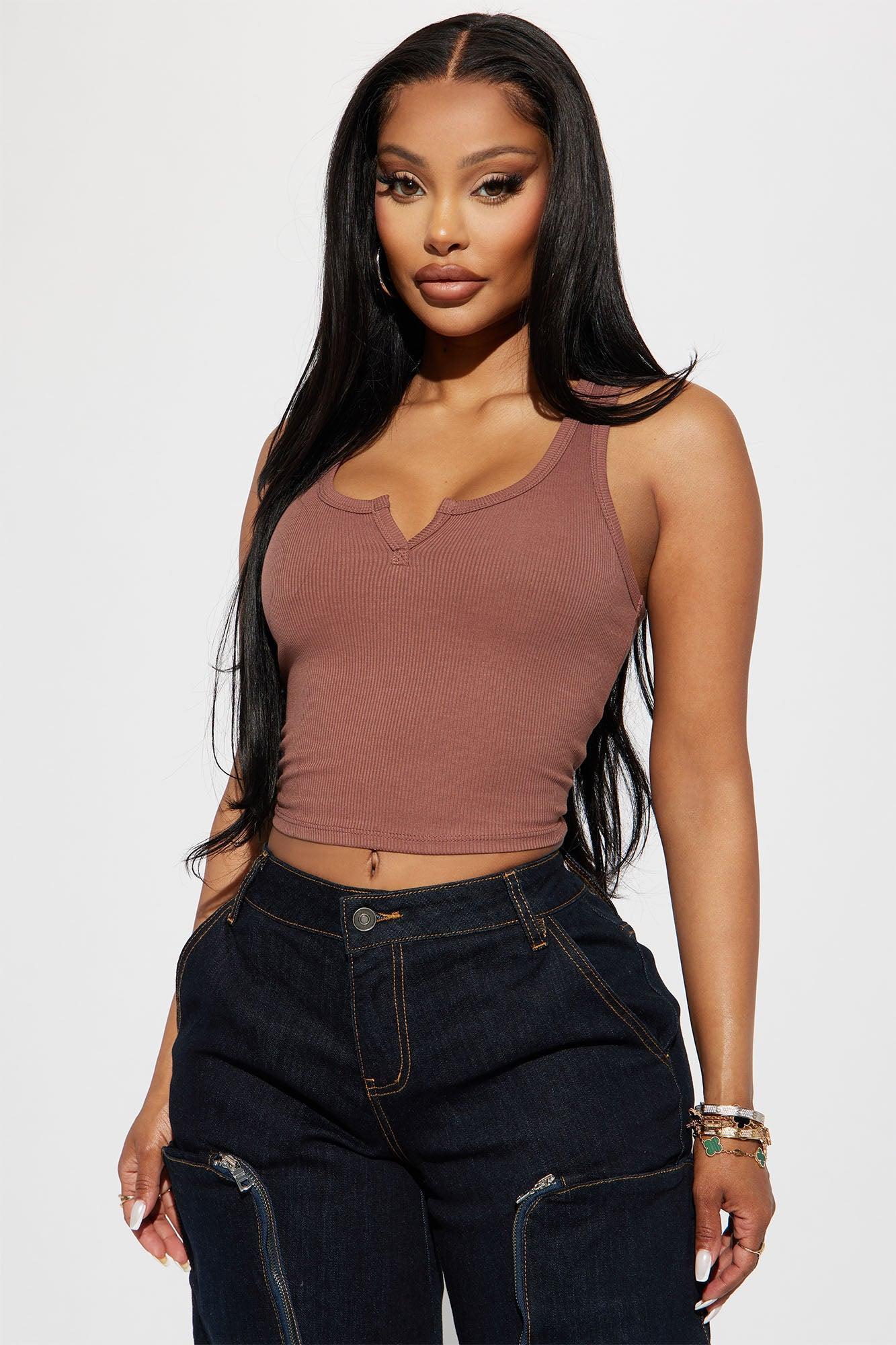 Leah Ribbed Tank Top - Brown Product Image