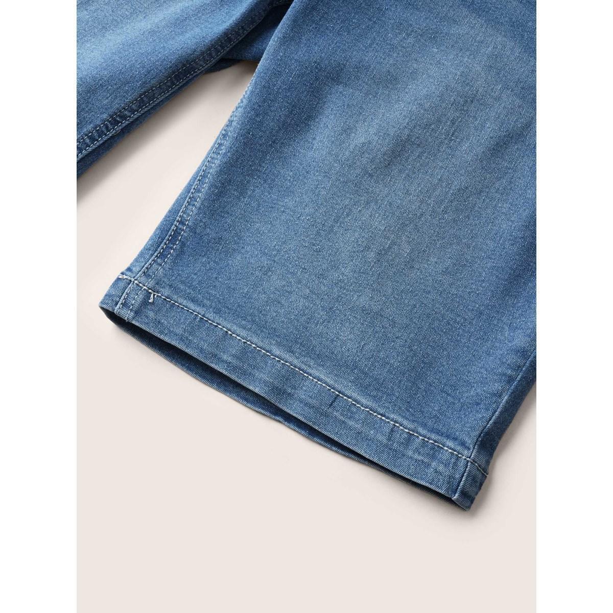 Plus Size Very Stretchy High Rise Dark Wash Denim Shorts Women Blue Casual Plain High stretch Slanted pocket Jeans BloomChic 18/2X Product Image