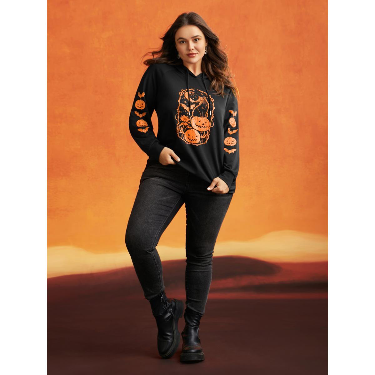 Plus Size Trick & Chic Graphic Sweatshirt Women Black Casual Drawstring Hooded Everyday Sweatshirts BloomChic 22-24/3X Product Image