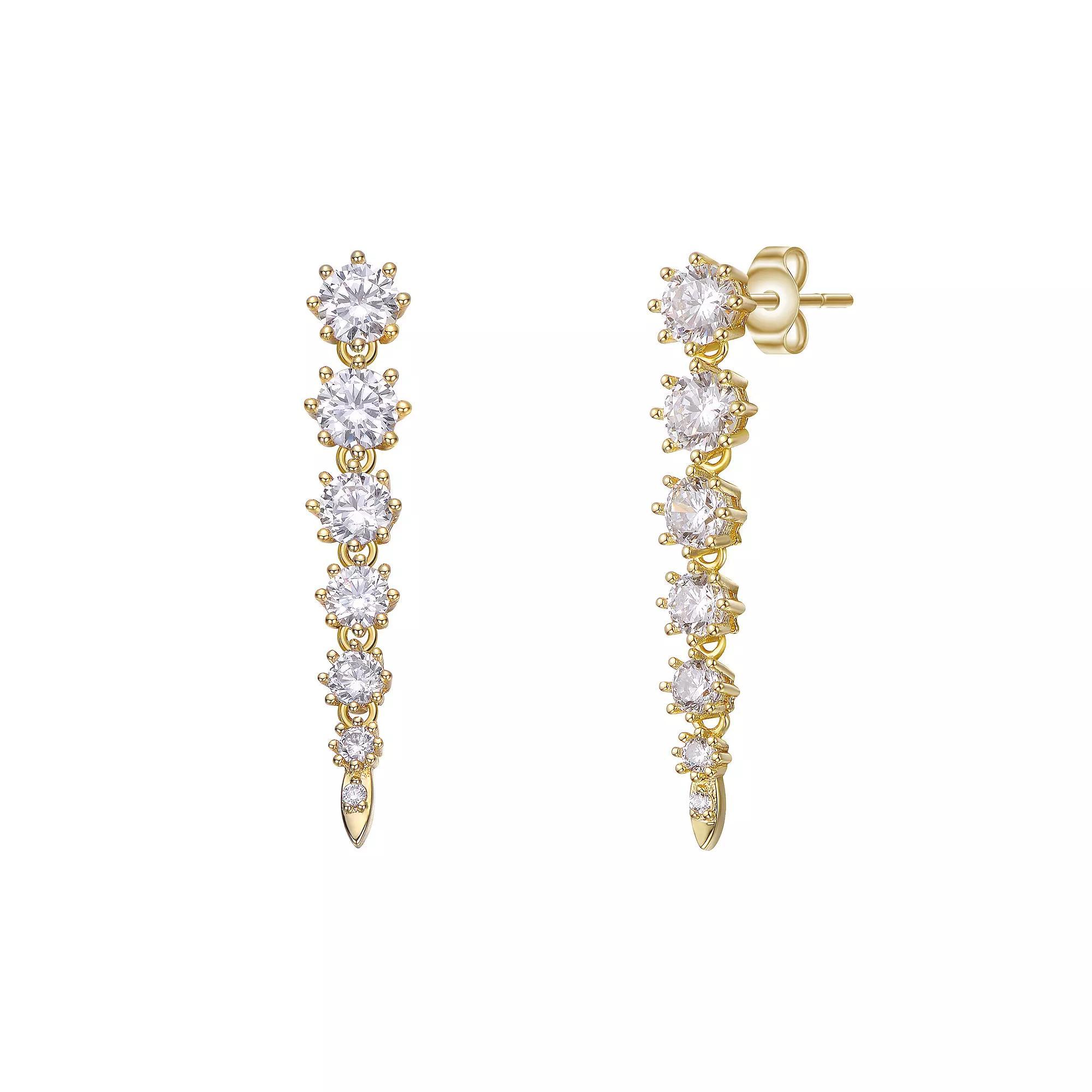 Cubic Zirconia Linear Fringe Icicle Earrings, Womens, Gold Tone Product Image