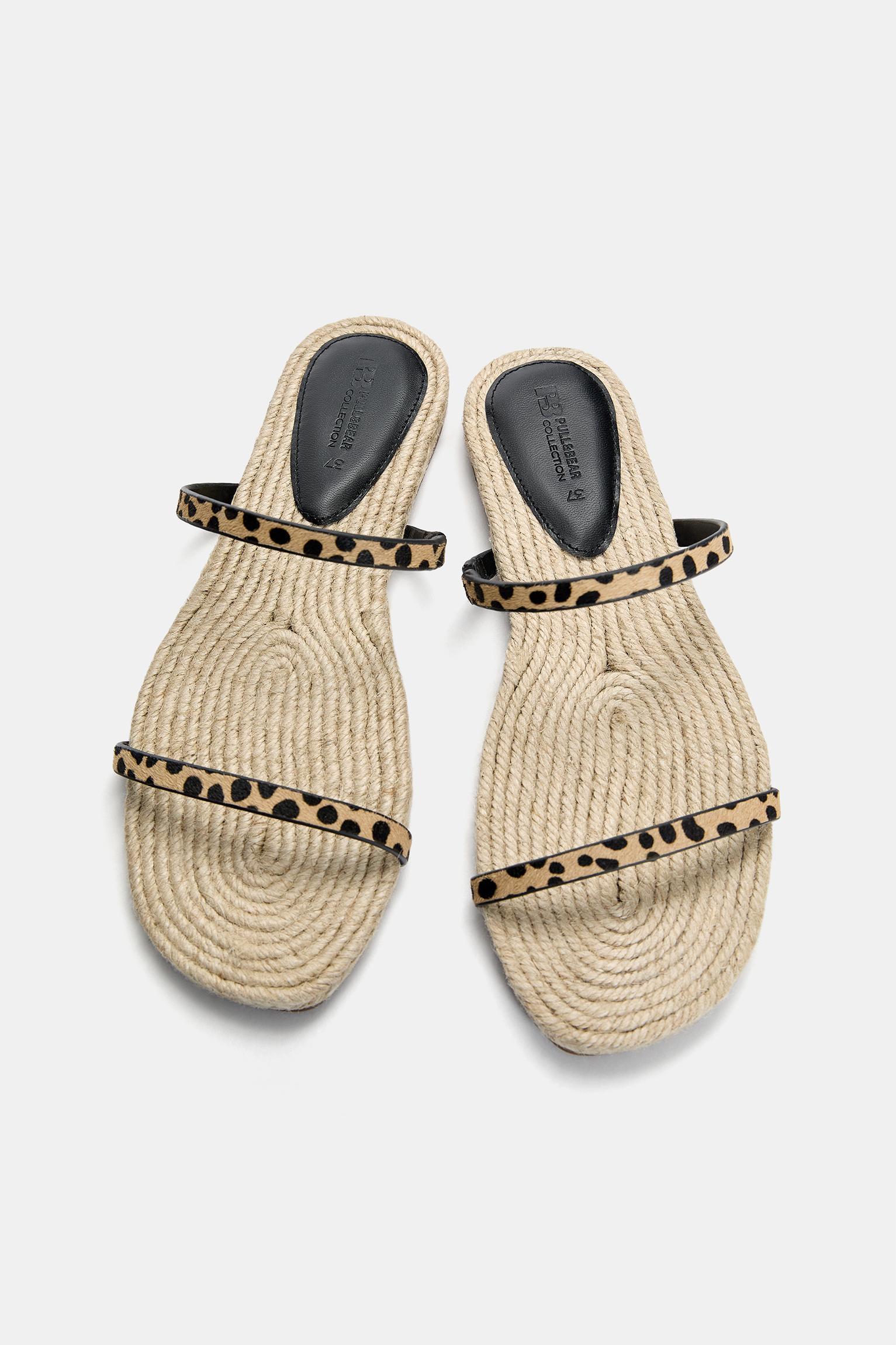 Leather and jute leopard print sandals Product Image