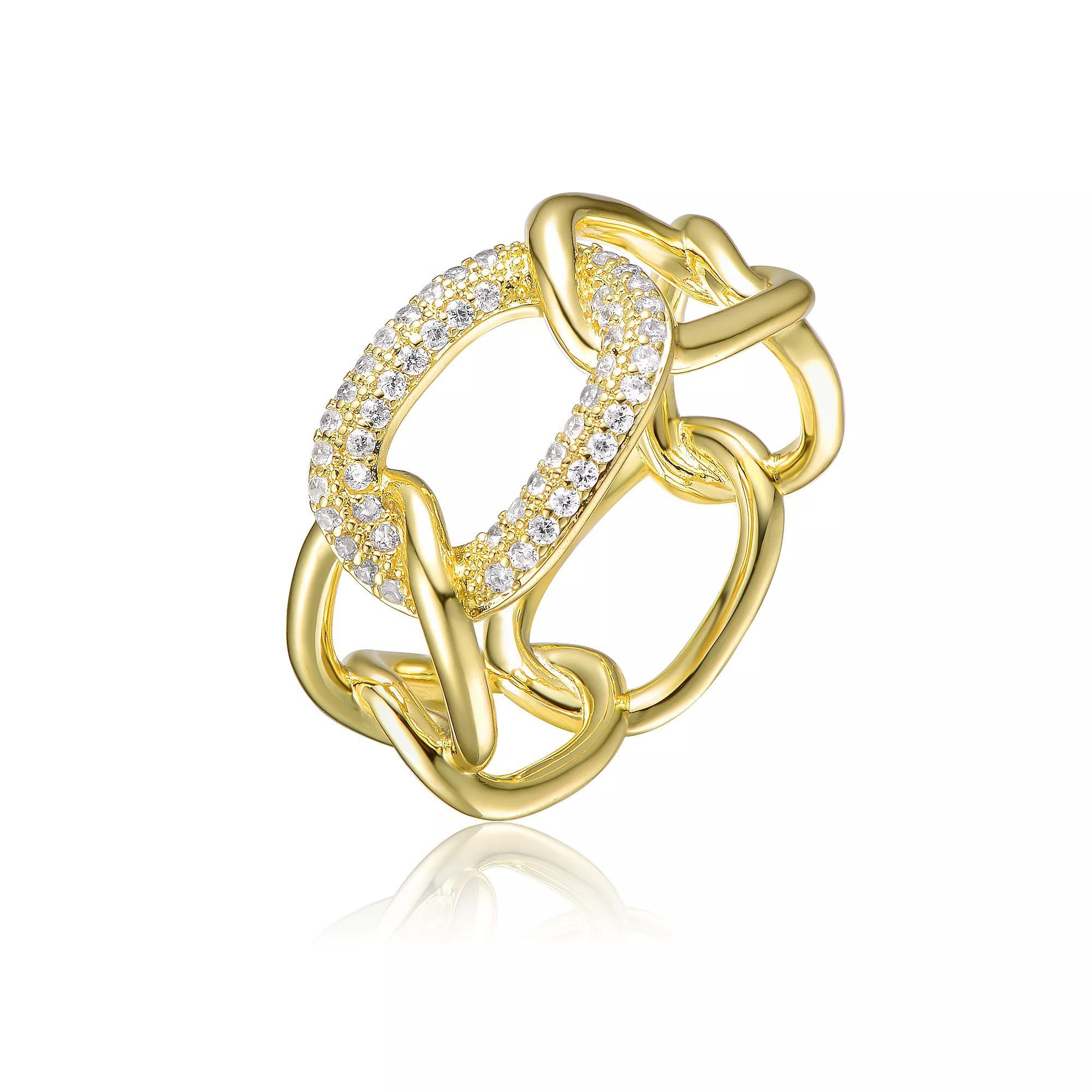 Gold Tone Round Cubic Zirconia Geometrical Ring, Women's, Size: 8 Product Image