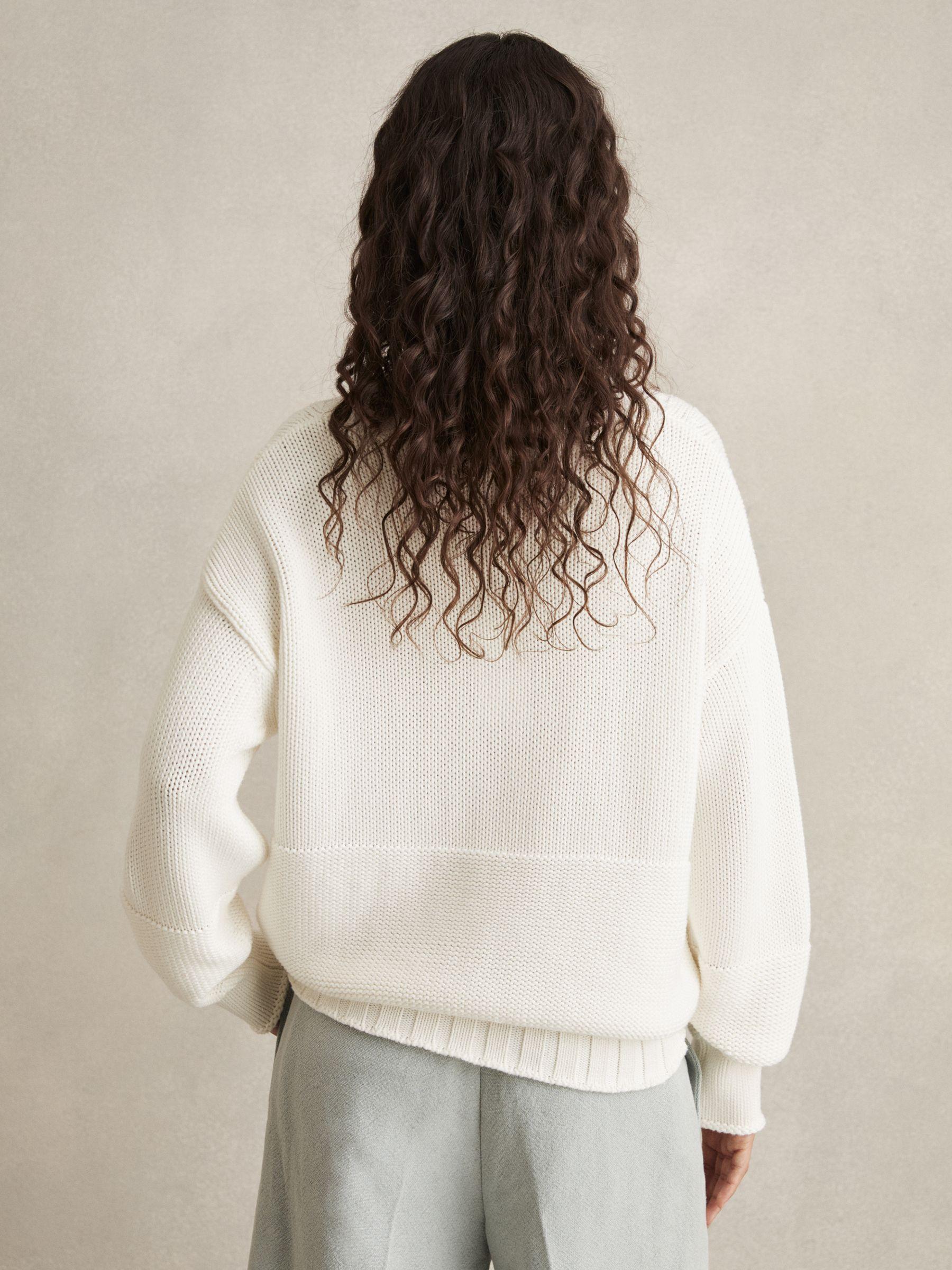 Cotton V-Neck Knit Jumper in White Product Image