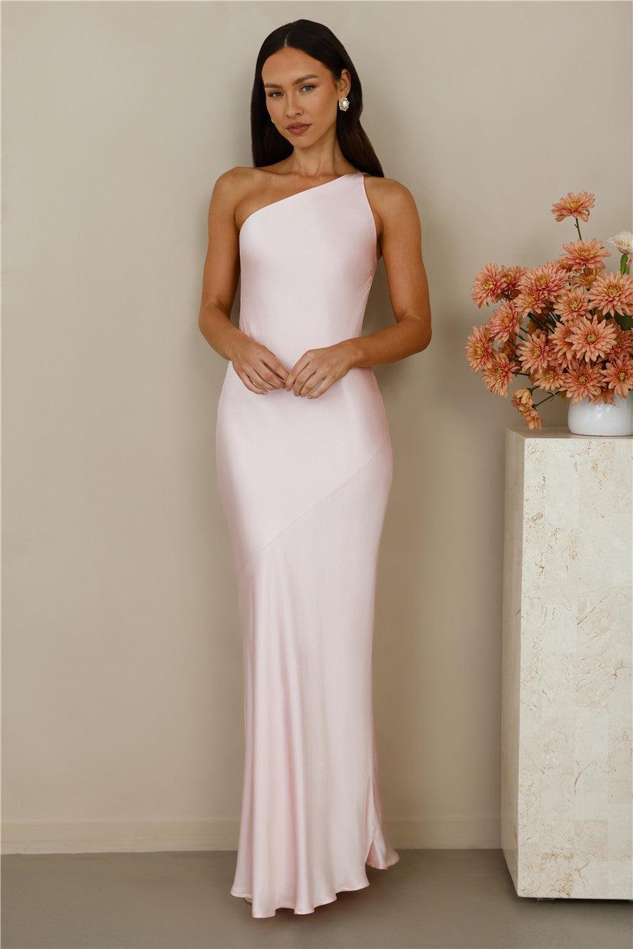 The Evangeline One Shoulder Satin Maxi Dress Pink Product Image