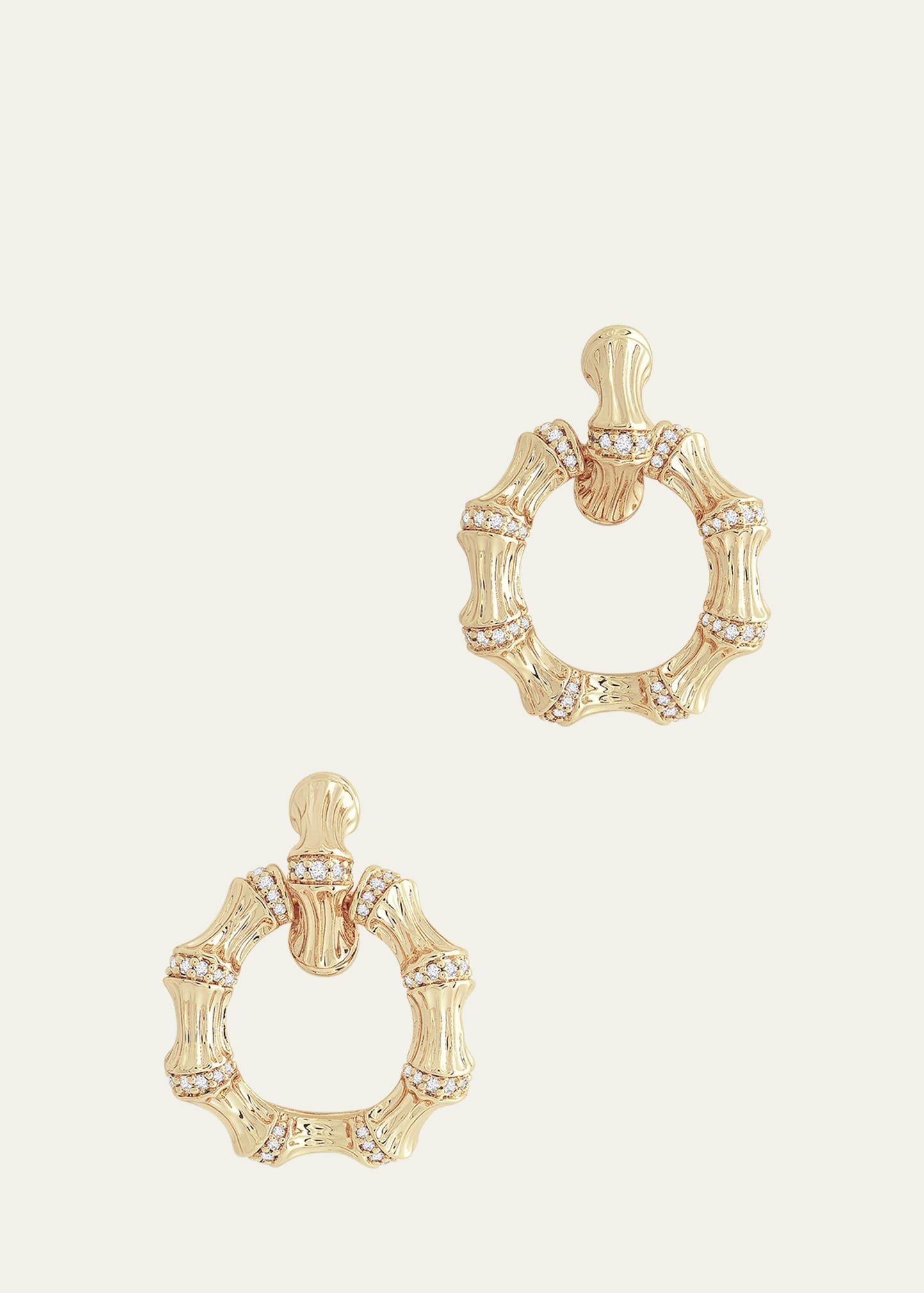 Cubic Zirconia Bamboo Double Hoop Earrings Product Image