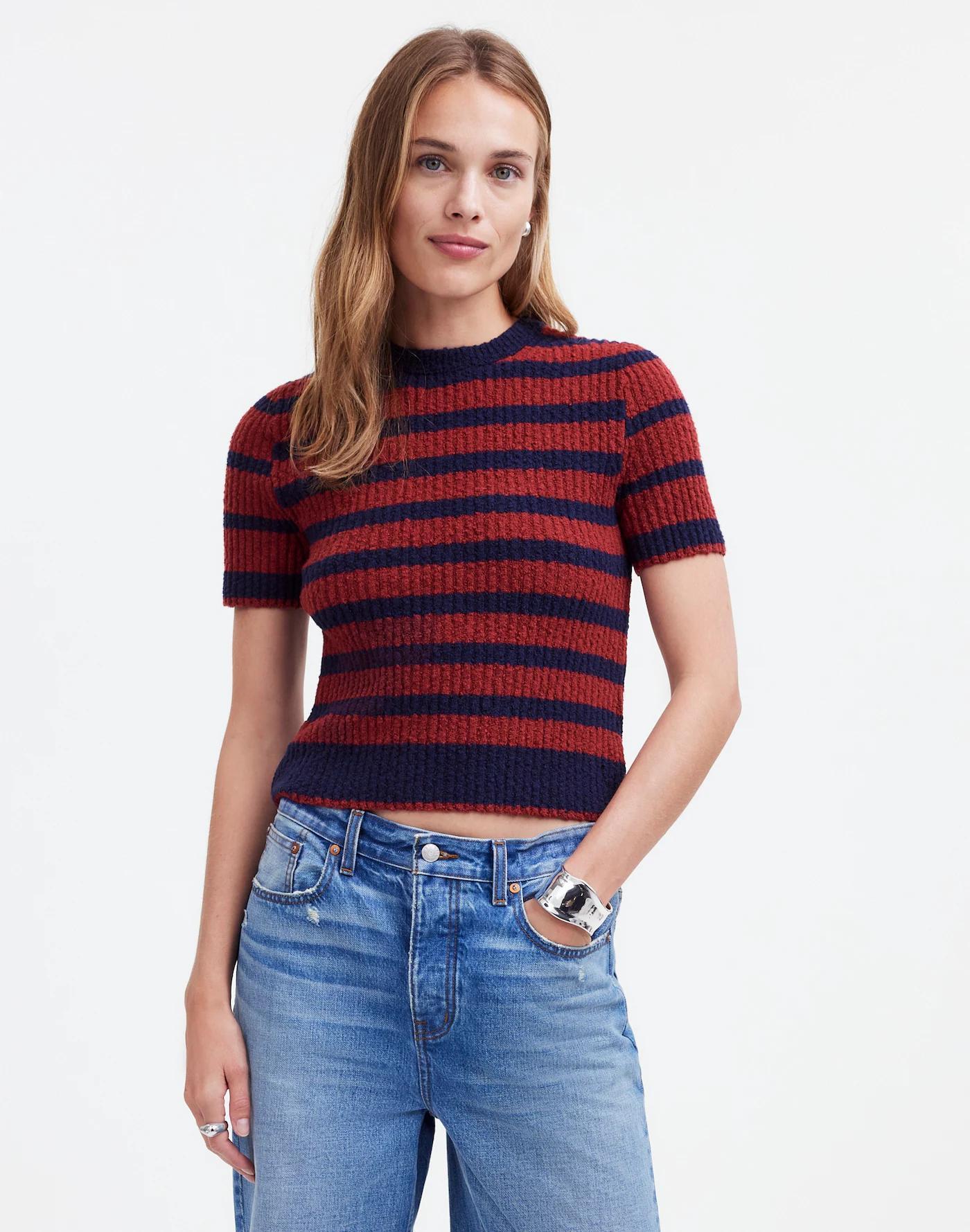 Bouclé-Knit Crewneck Sweater Tee Product Image